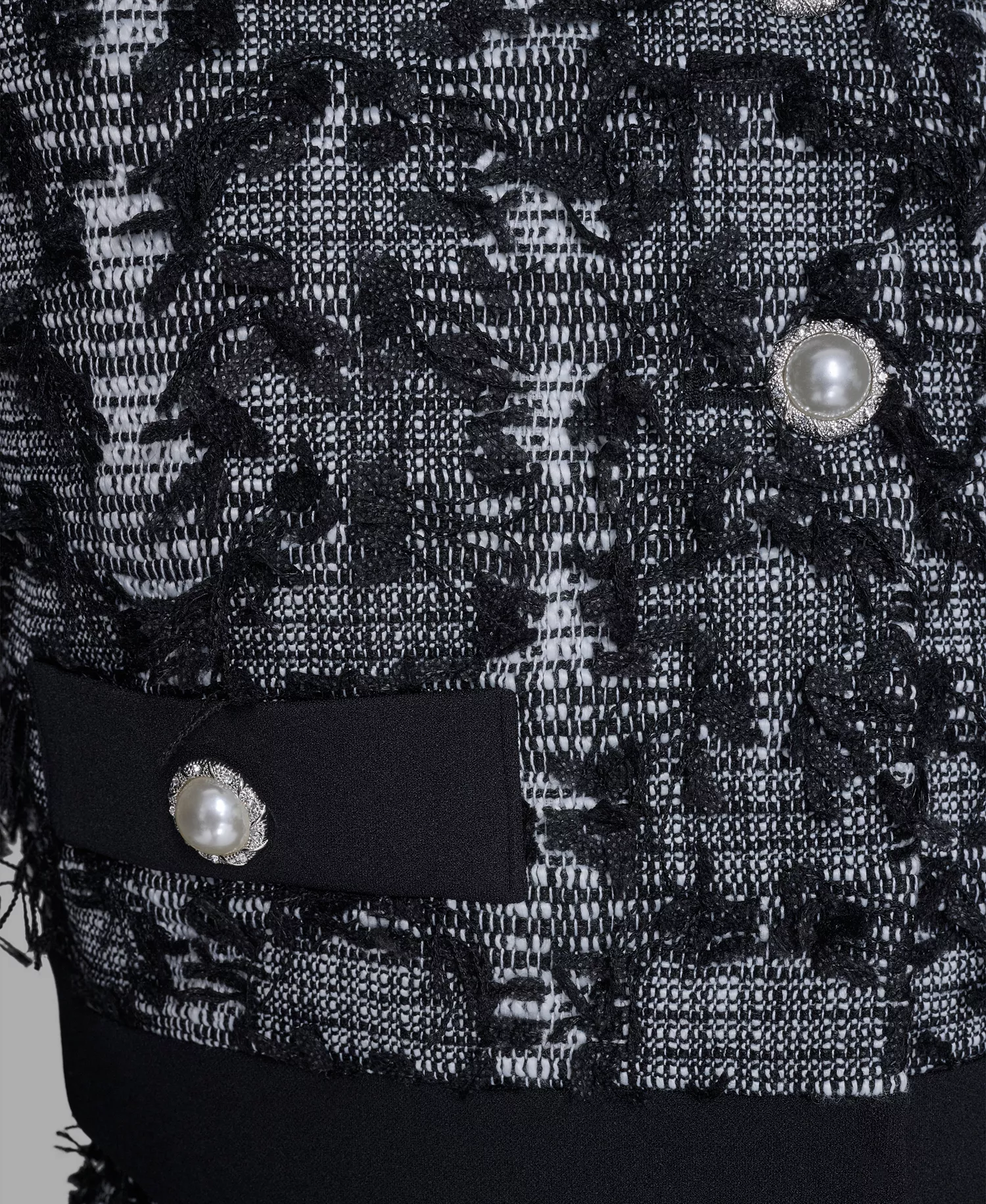 Women's Cropped Tweed Button Front with Jacket - Black/ Soft White/ Black - 10