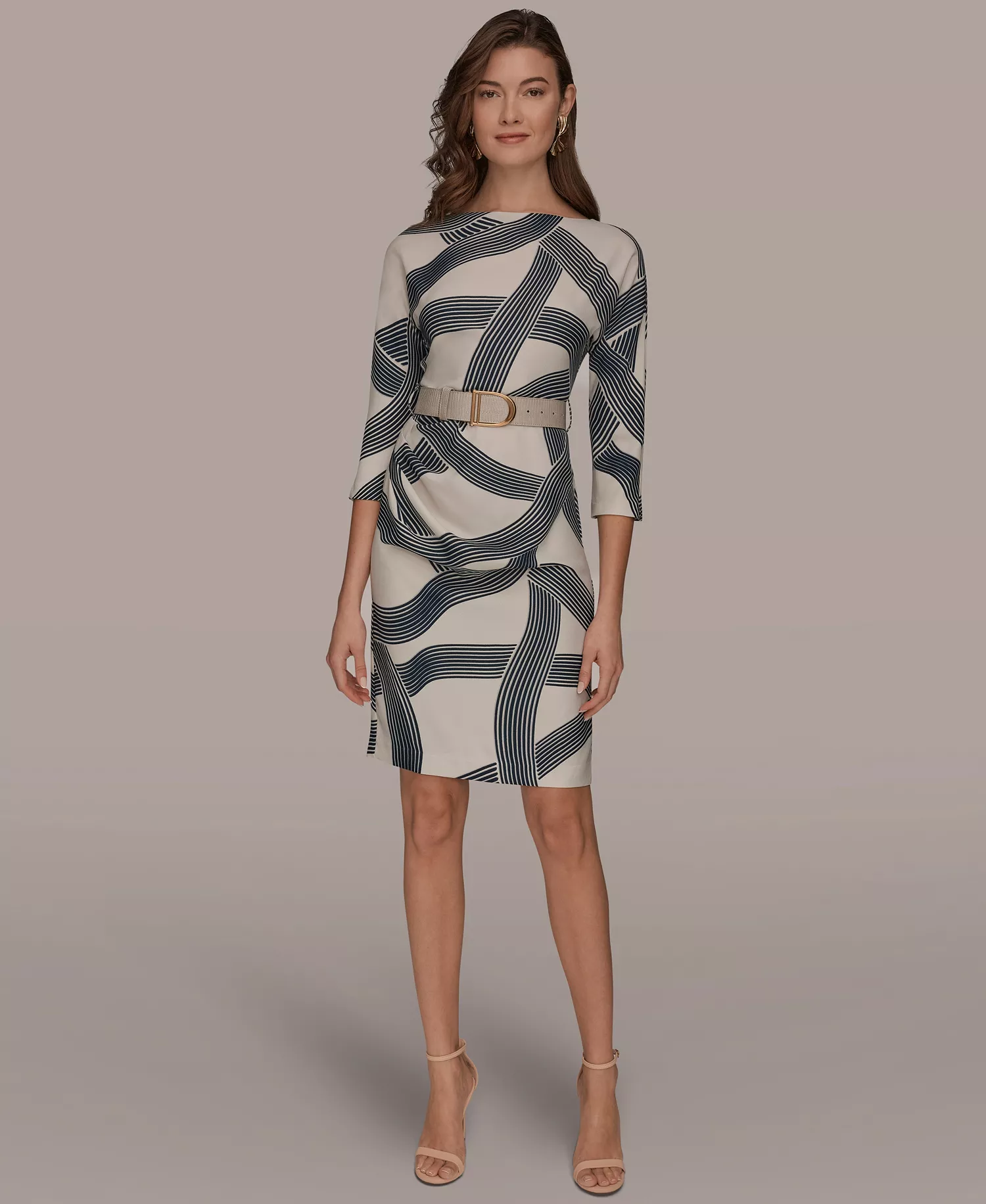 Women's Abstract Print Belted Sheath Dress - Vellum/Nightfall - 10