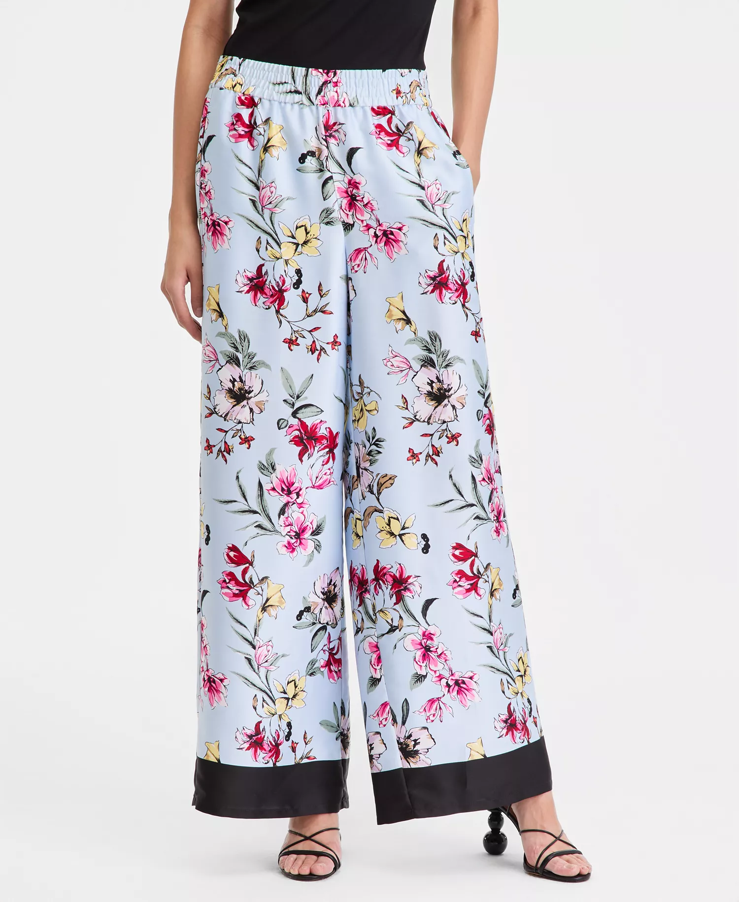 Women's Wide Leg Printed Pull-On Pants - Seela Border - L