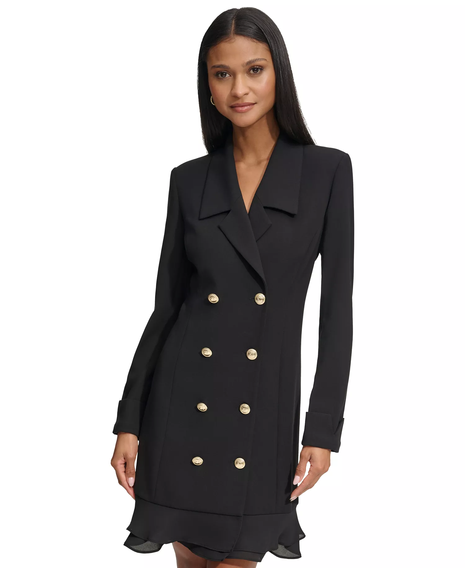 Women's Chiffon-Hem Blazer Dress - Black - 10