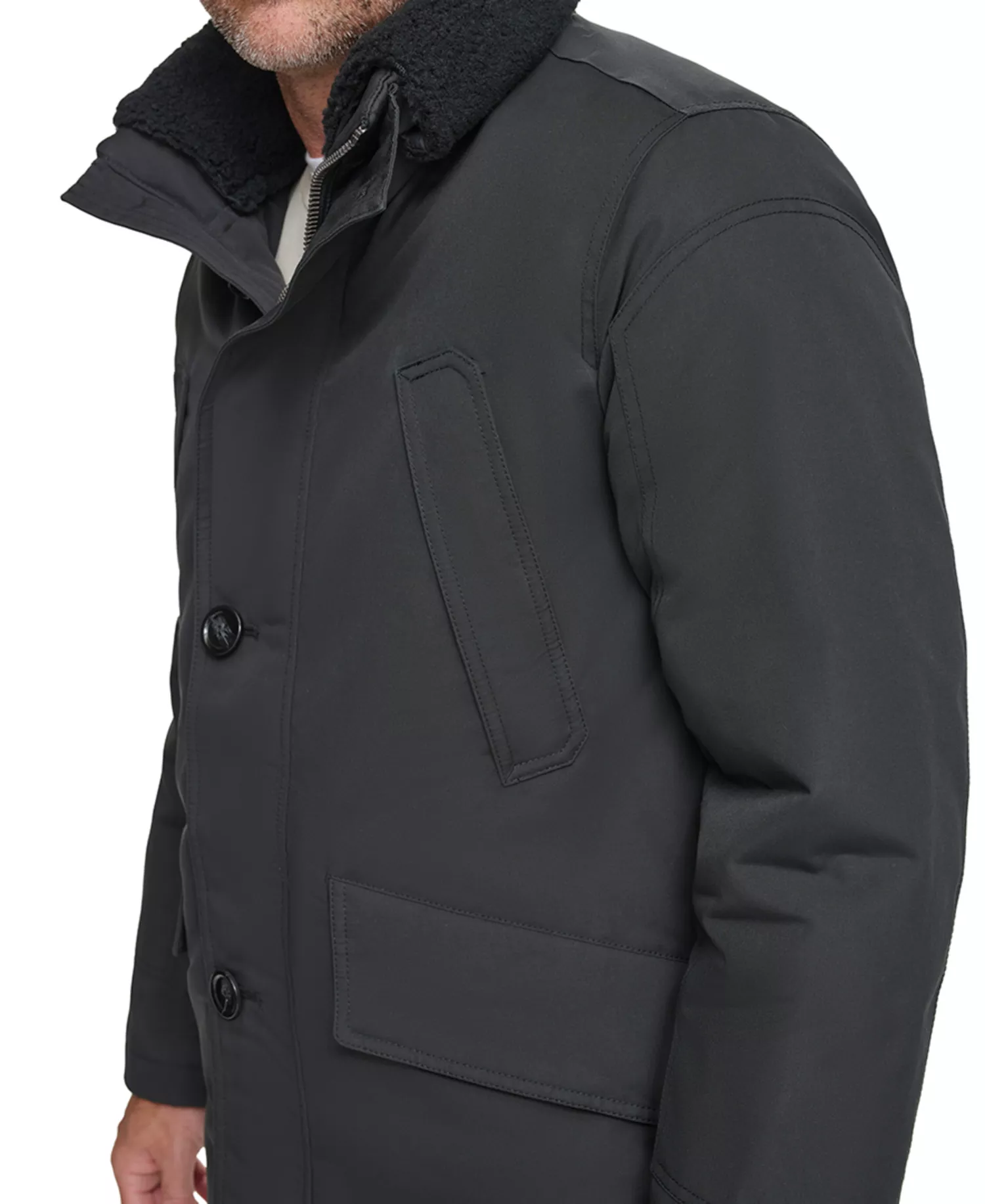 Men's Wittstock Insulated Full-Zip Waxed Parka with Removable Fleece Trim - Black - XL