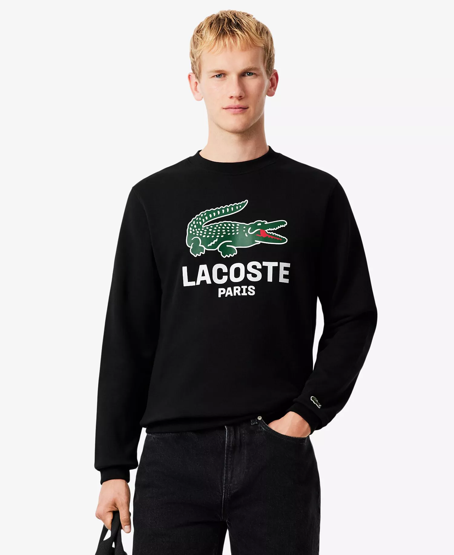 Men's Crocodile Print Crewneck Sweatshirt - Black - 3