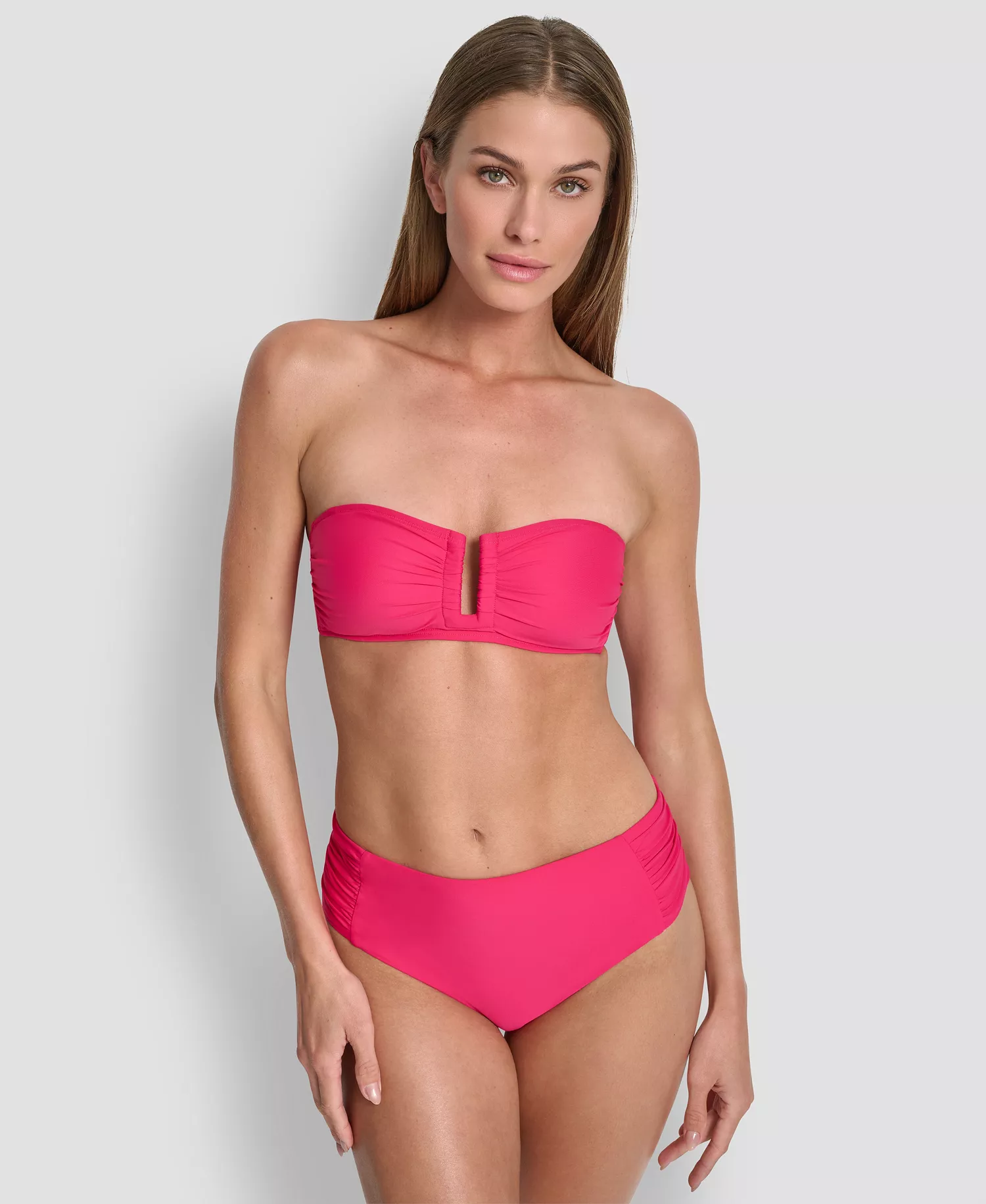 Women's Shirred U-Wire Bandeau Bikini Top - Amalfi Pink - L