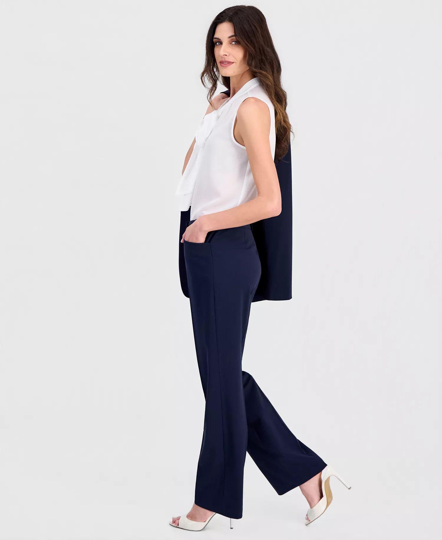 Petite Bird Eye Mid-Rise Pants - New Navy - 10P