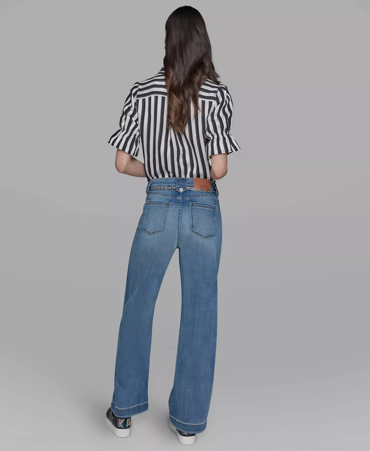 Petite Chain Belt High Rise Wide Leg Jeans - Sapphire Blue - 12P