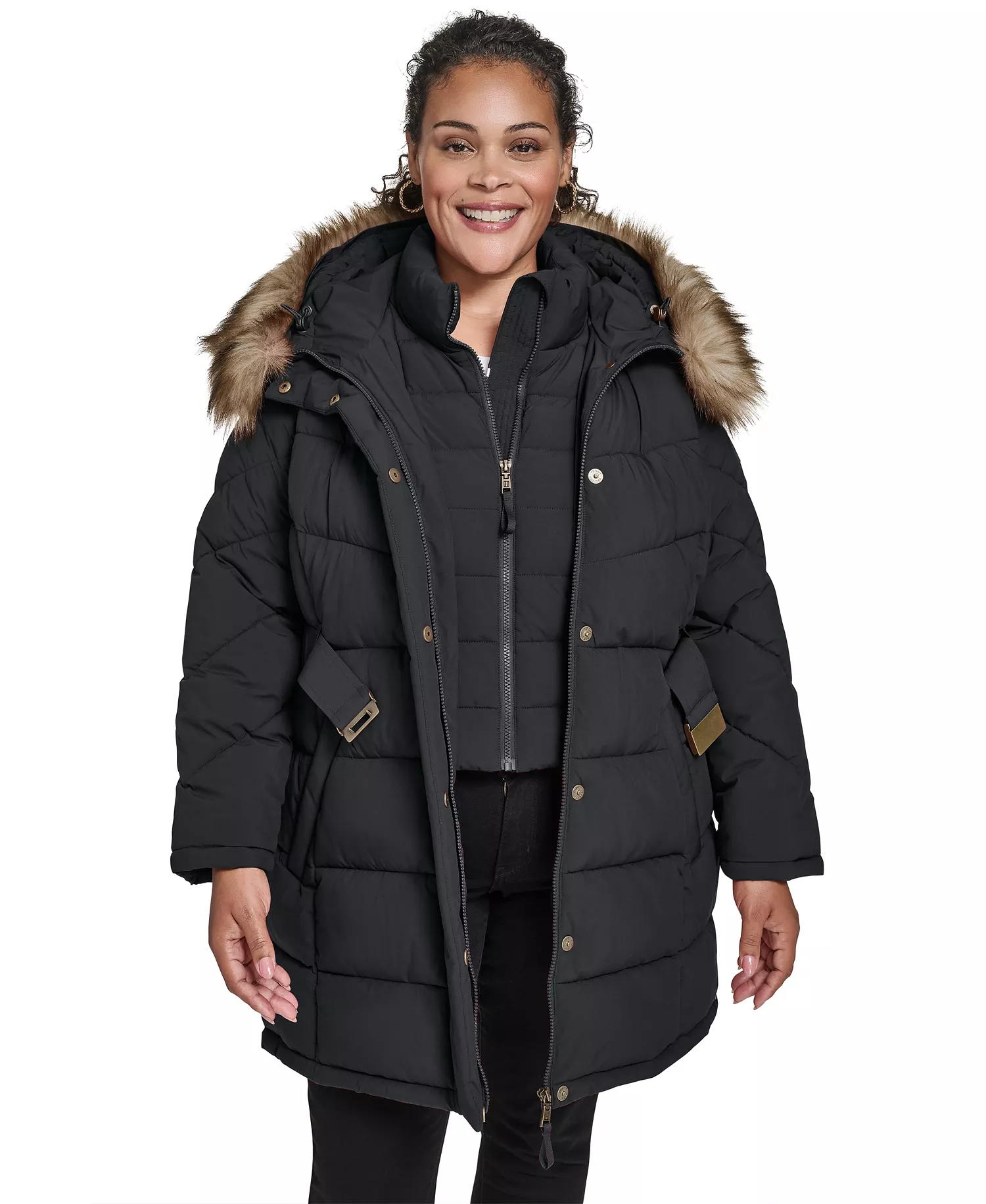 Plus Size Hooded Puffer Coat - Black - 0X