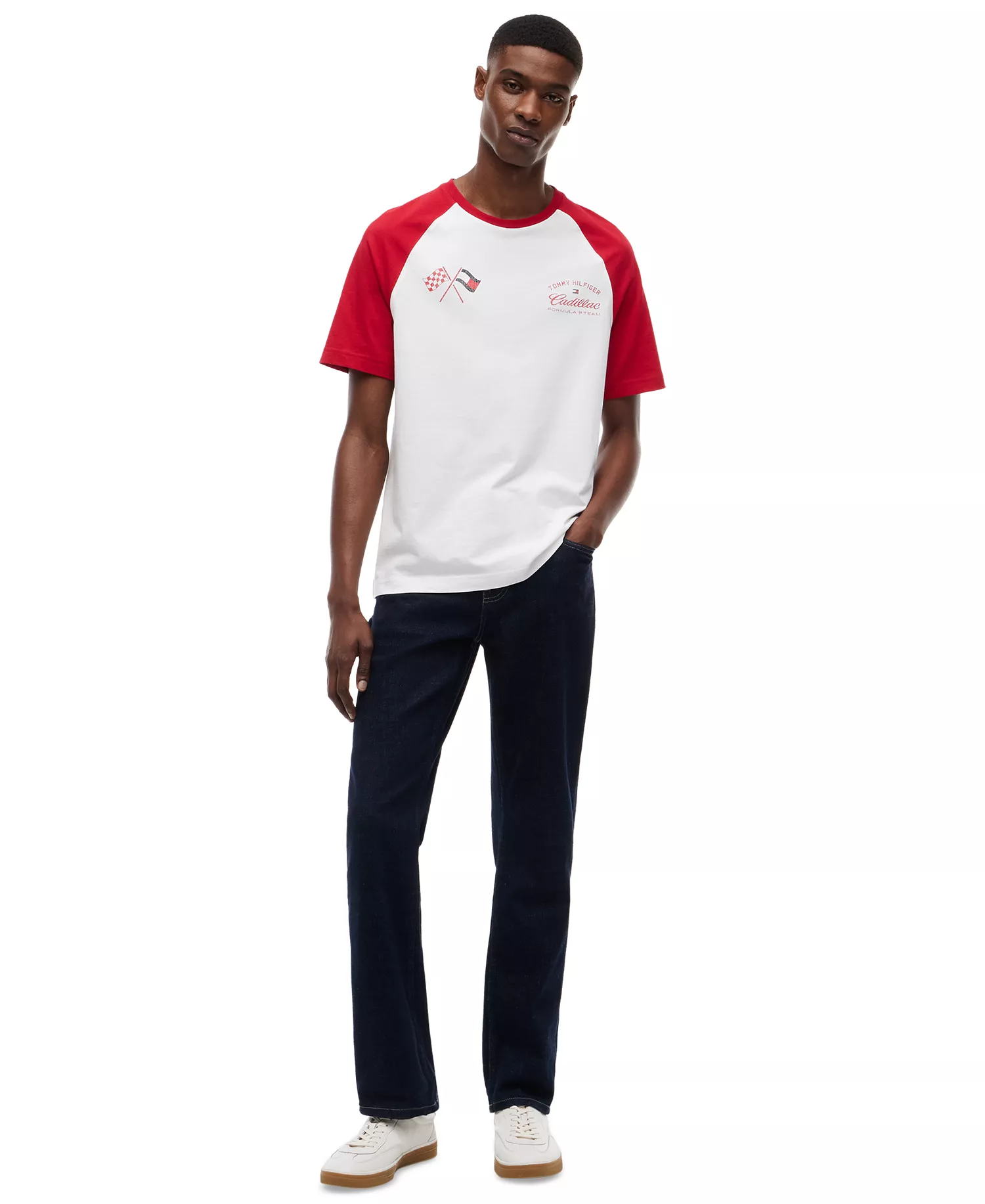 x Cadillac F1® Men's Varsity Raglan T-Shirt - White / Red - L