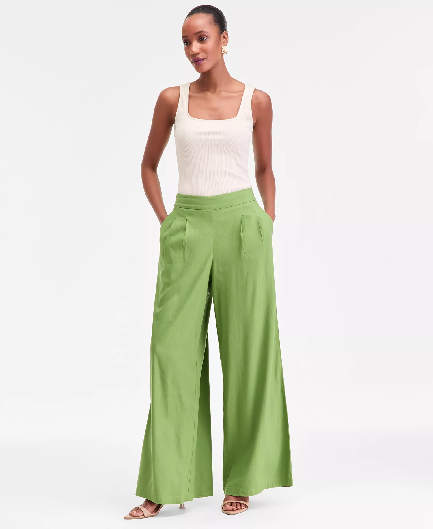 Women's High-Rise Pleated Pull-On Wide-Leg Pants, Macy's Exclusive - Bison - 1X