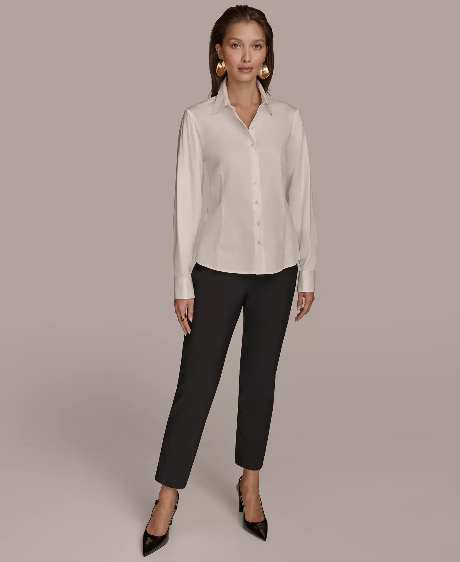 Women's Wrist-Hardware Button-Down Shirt - Cream - L