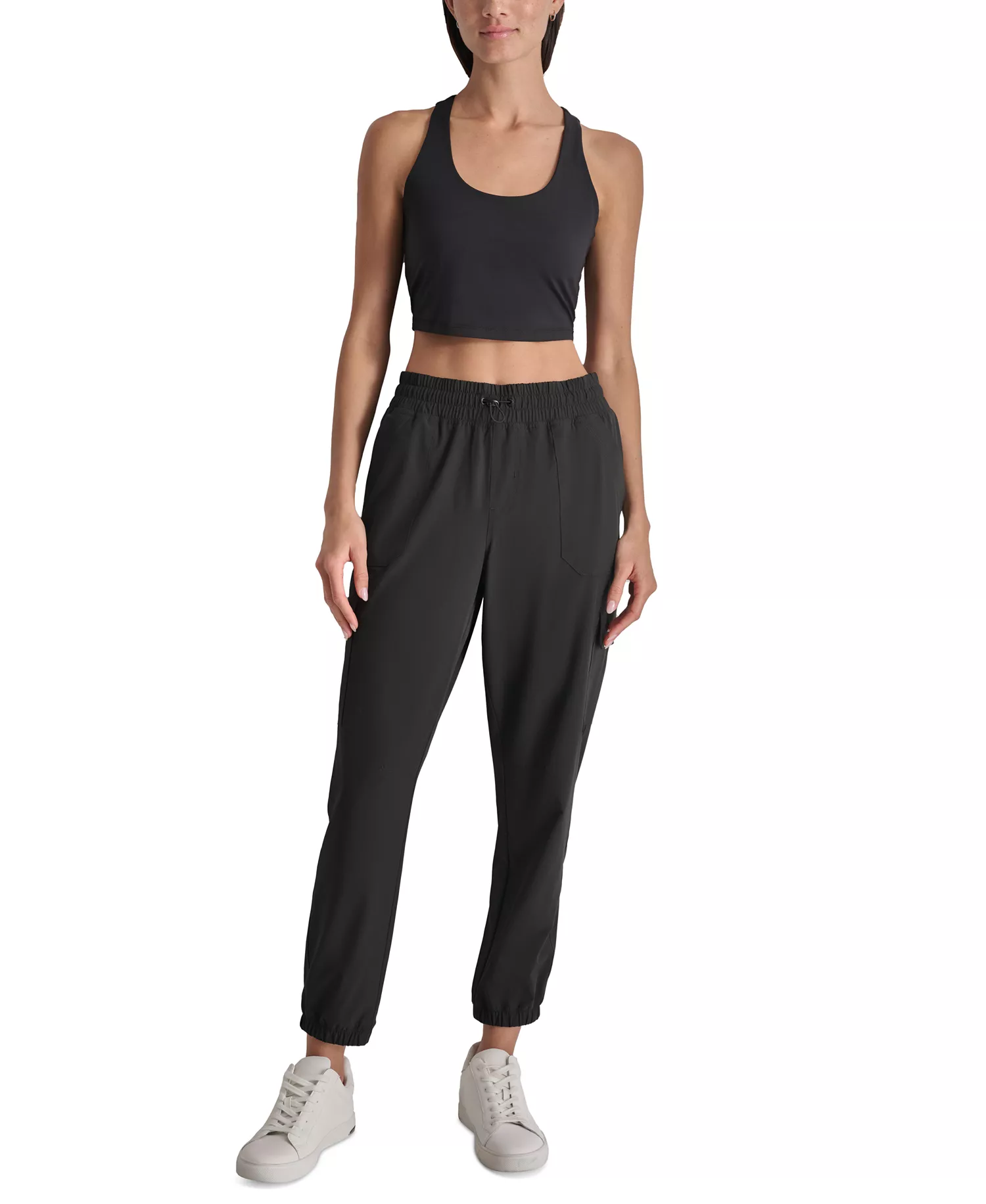 Women's Drawcord-Waist Cargo Jogger Pants - Black - L