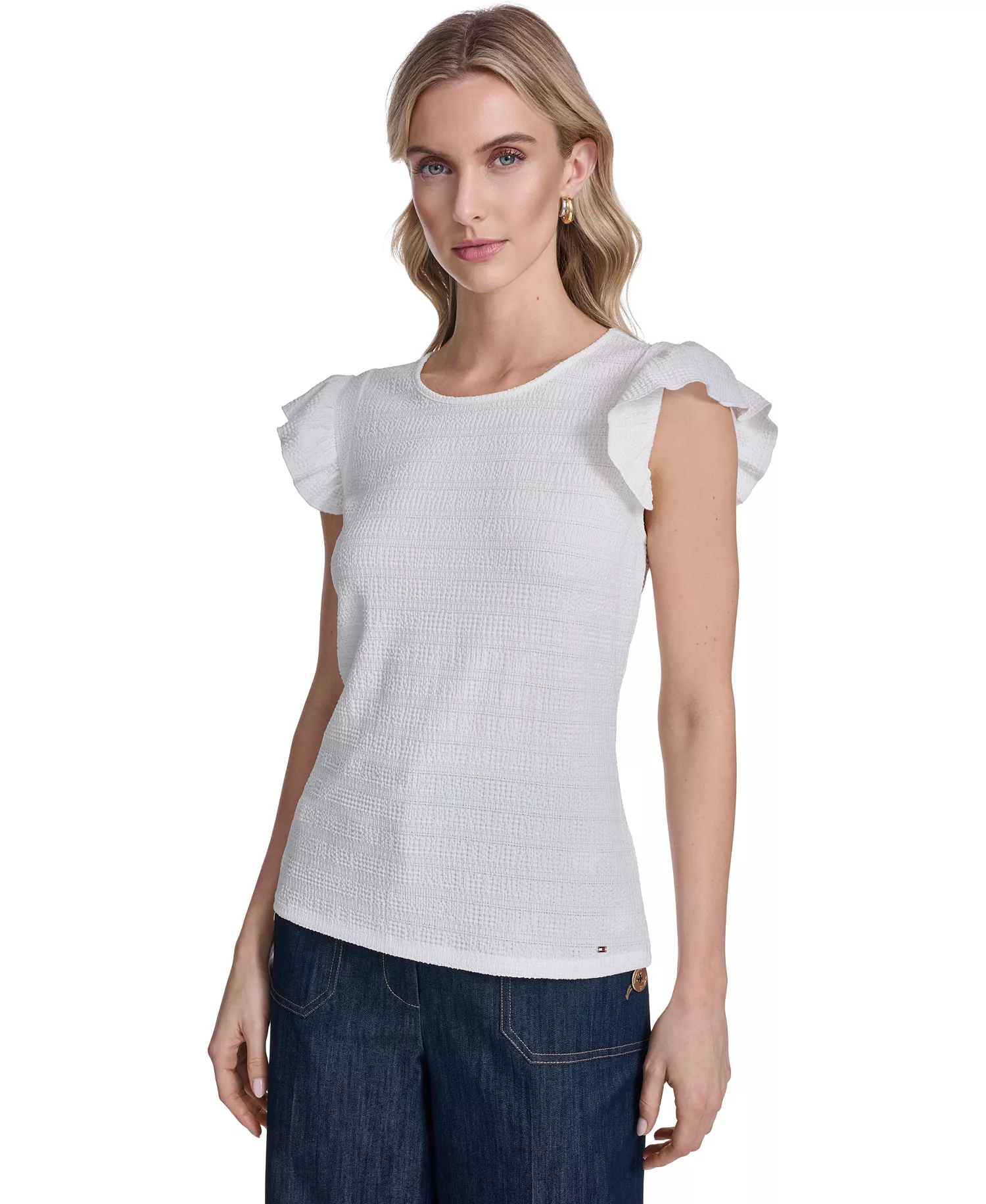 Women's Textured Crewneck Top - Ivory - L