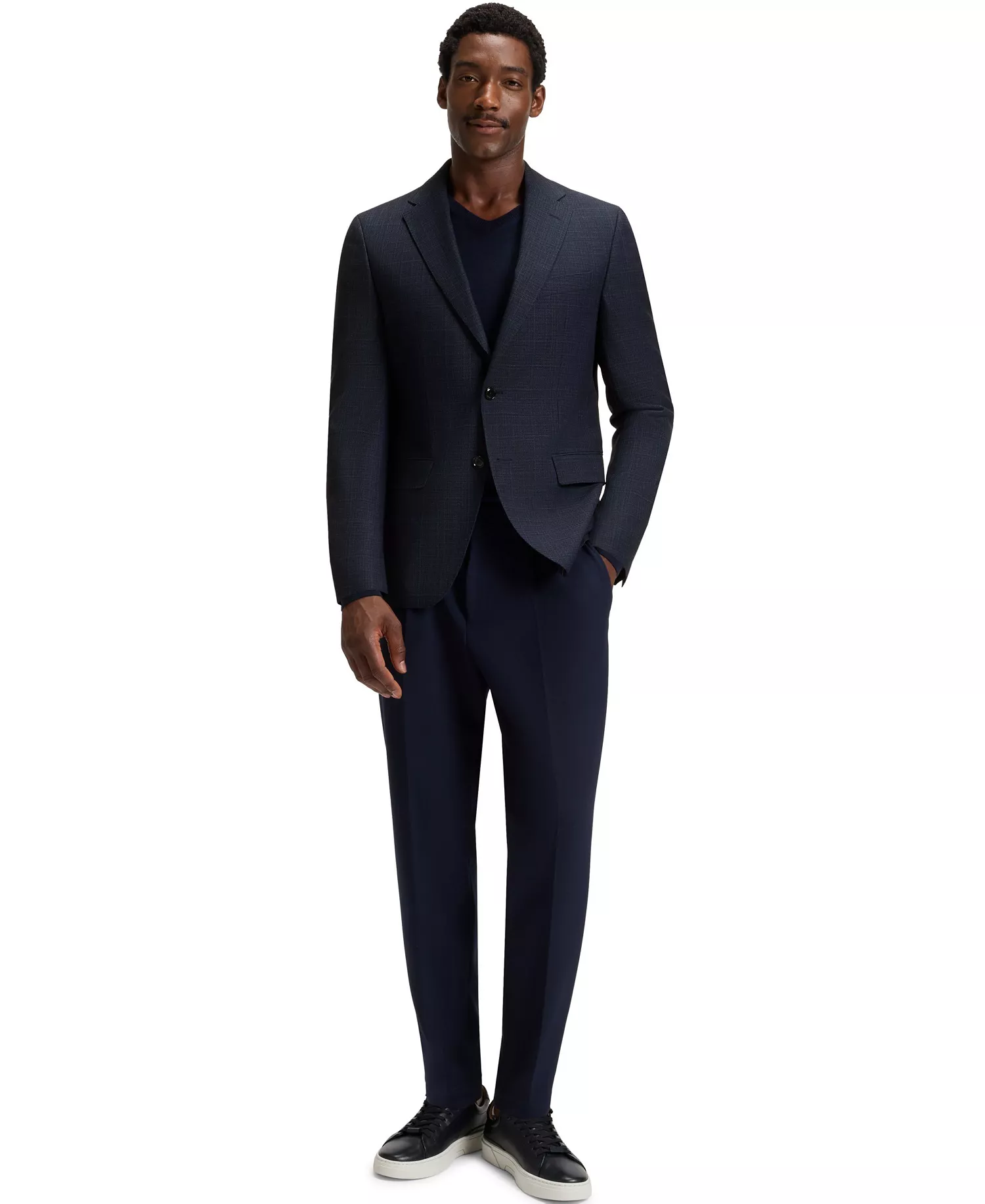 Men's Checked Virgin Wool Slim-Fit Blazer - Open Blue - 34R