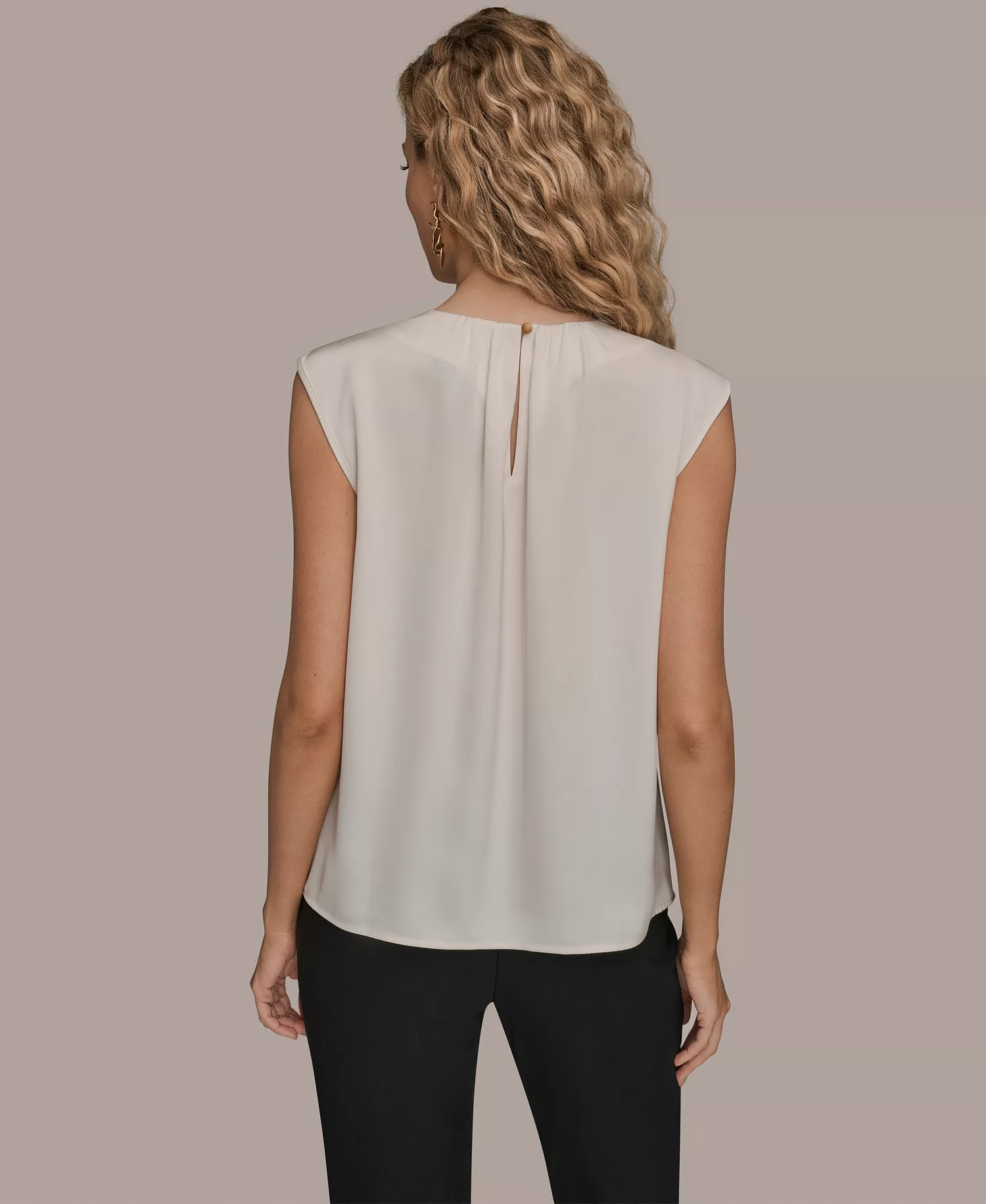 Women's Solid Sleeveless Twist Neck Top - Cream - L