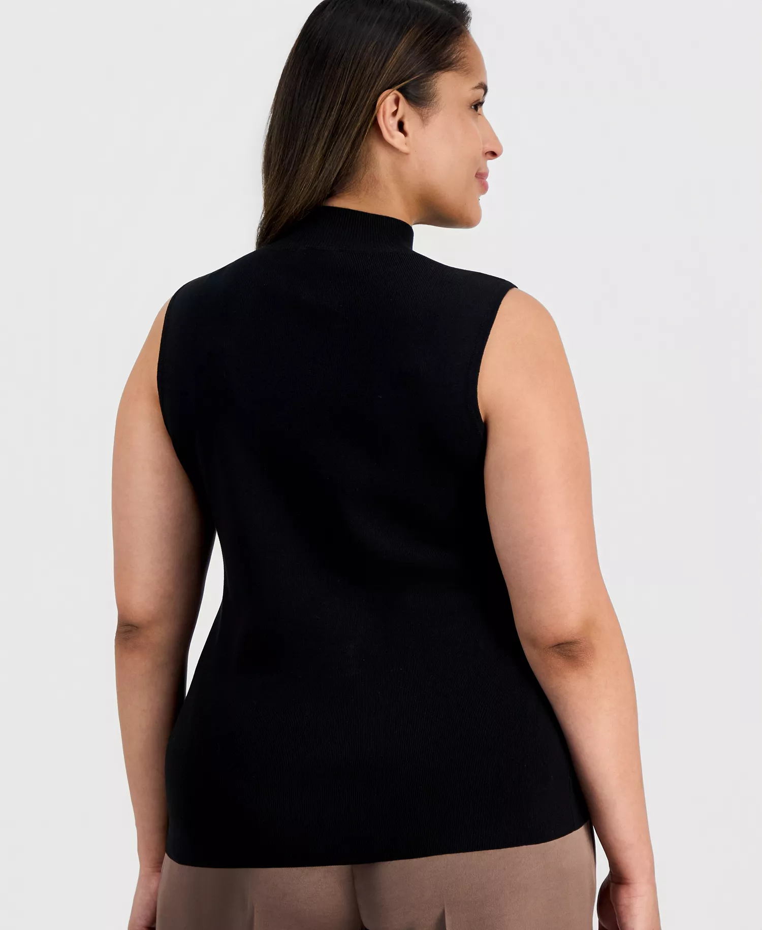 Plus Size Mock-Neck Sleeveless Sweater - Black - 1X