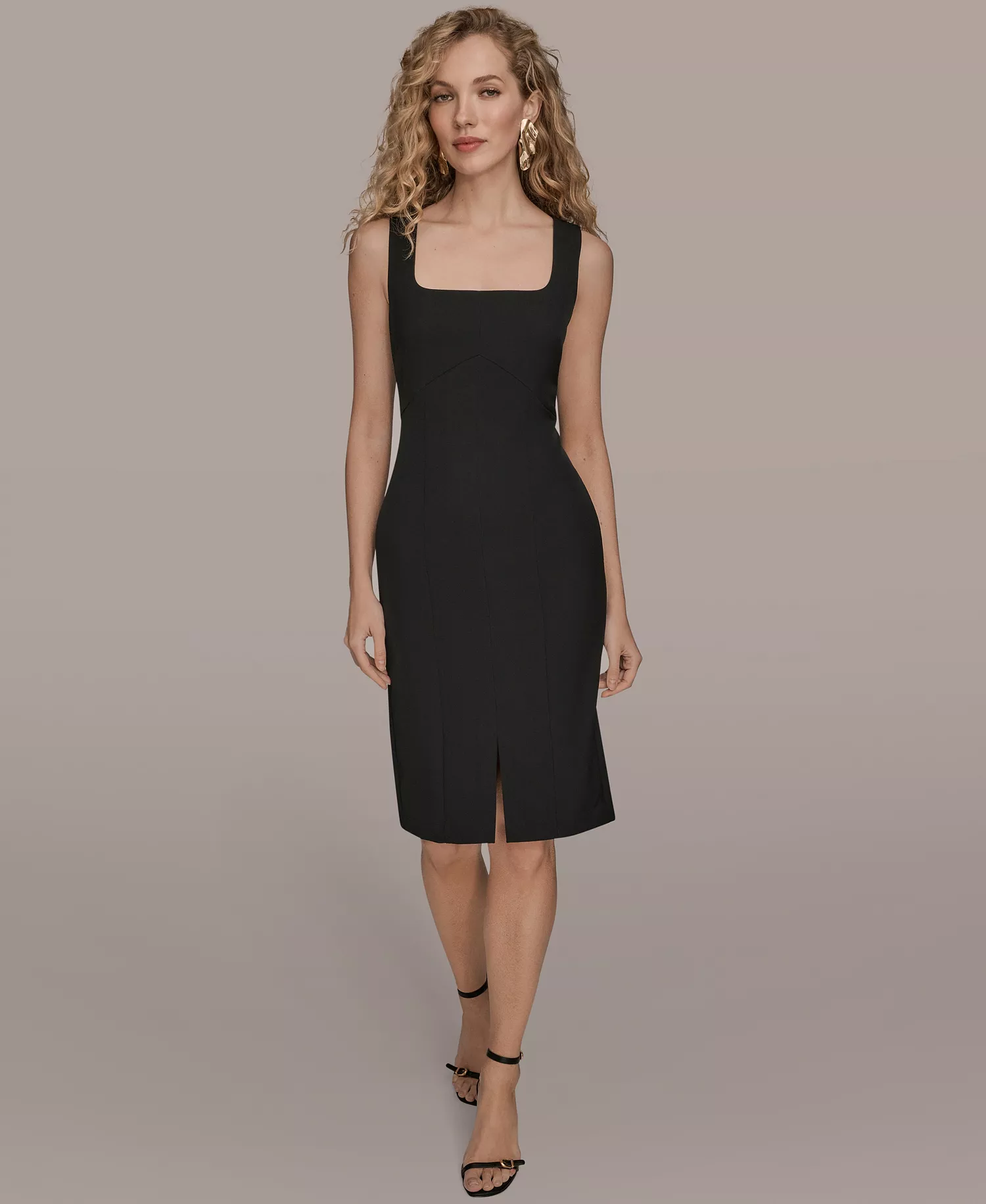 Women's Square Neck Midi Dress - Black - 10