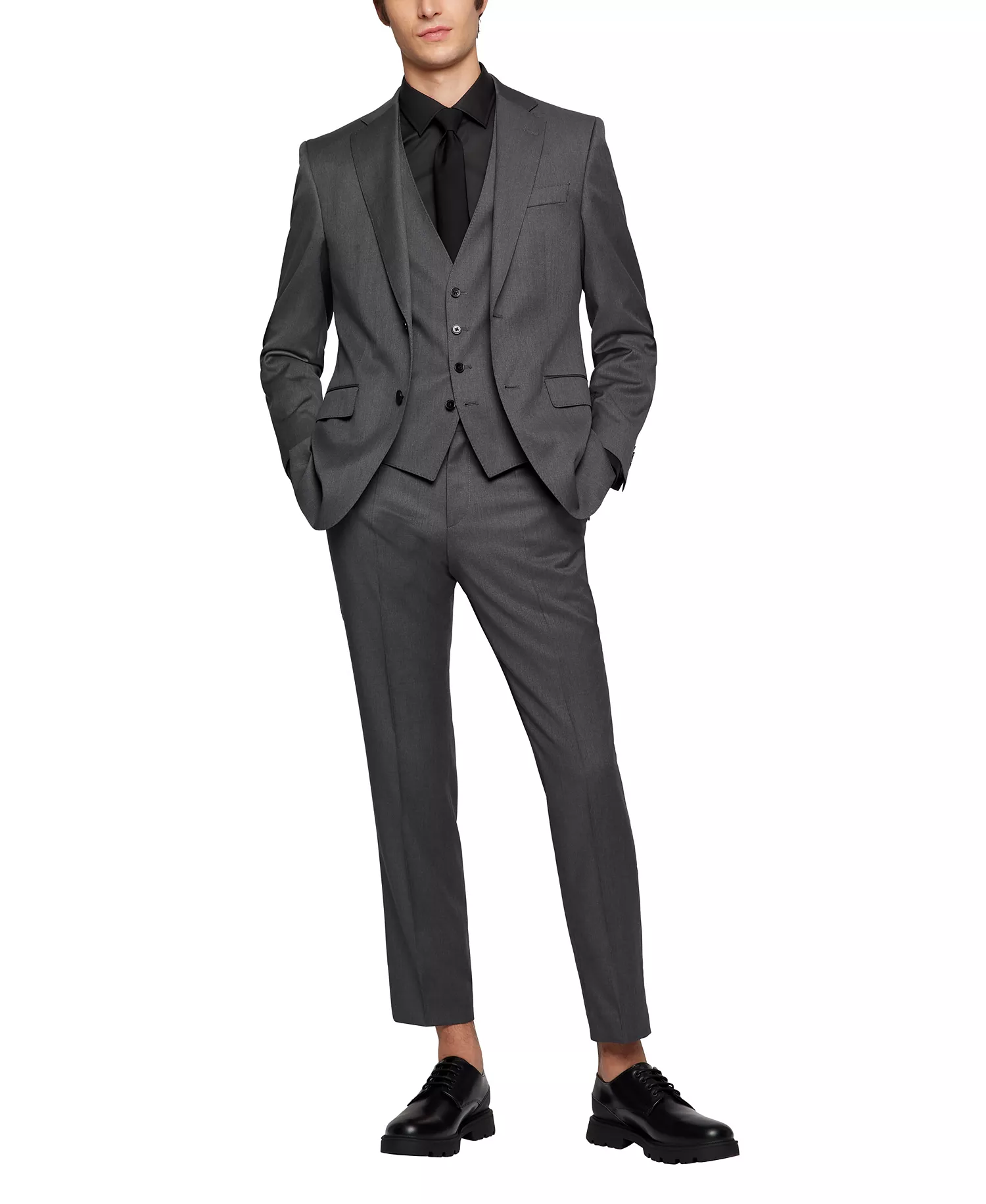 BOSS by Men's Virgin-Wool Serge Slim-Fit Vests - Dark Gray - 36R