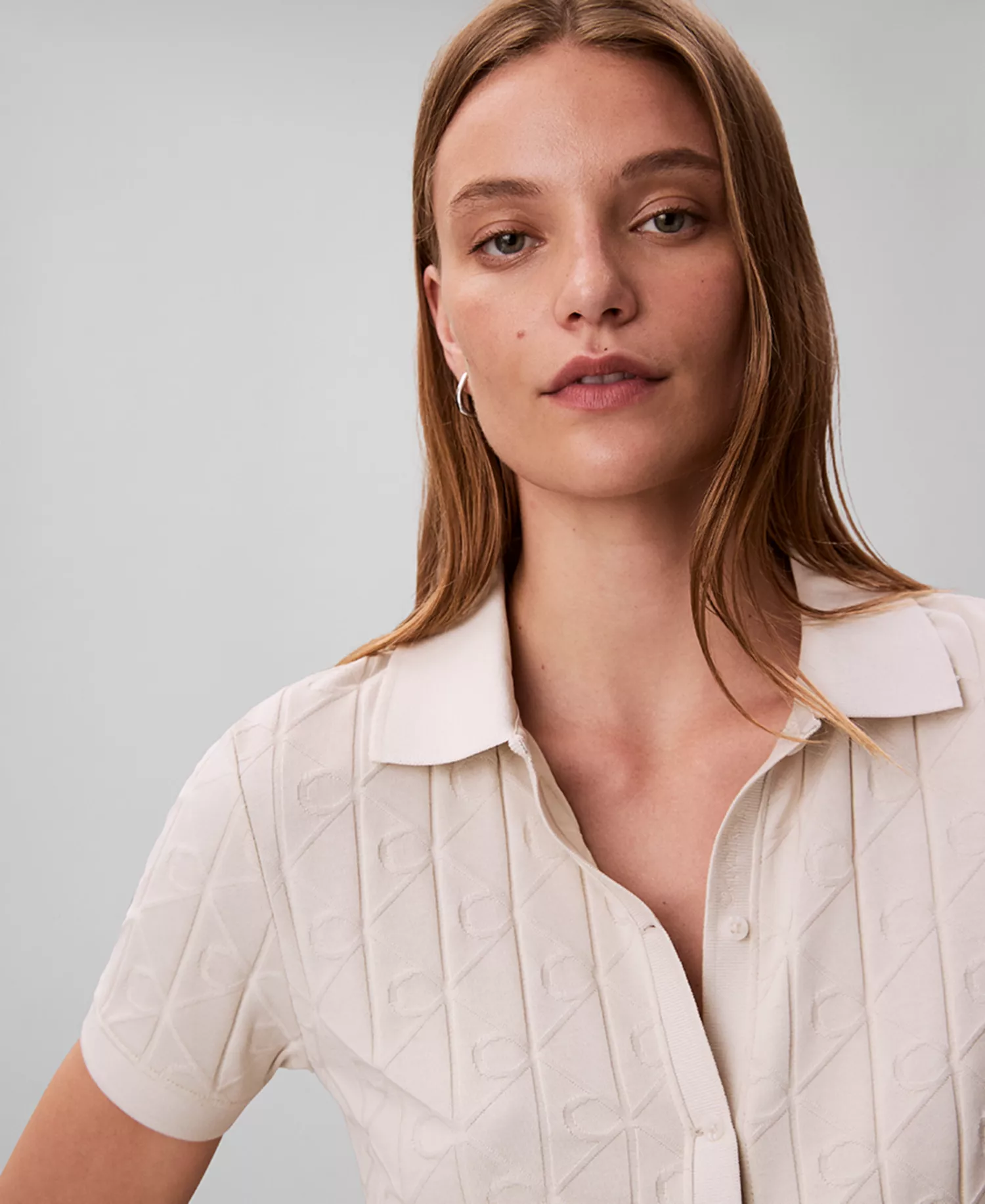 Women's Monogram Logo Jacquard Polo Top - Chalk - L