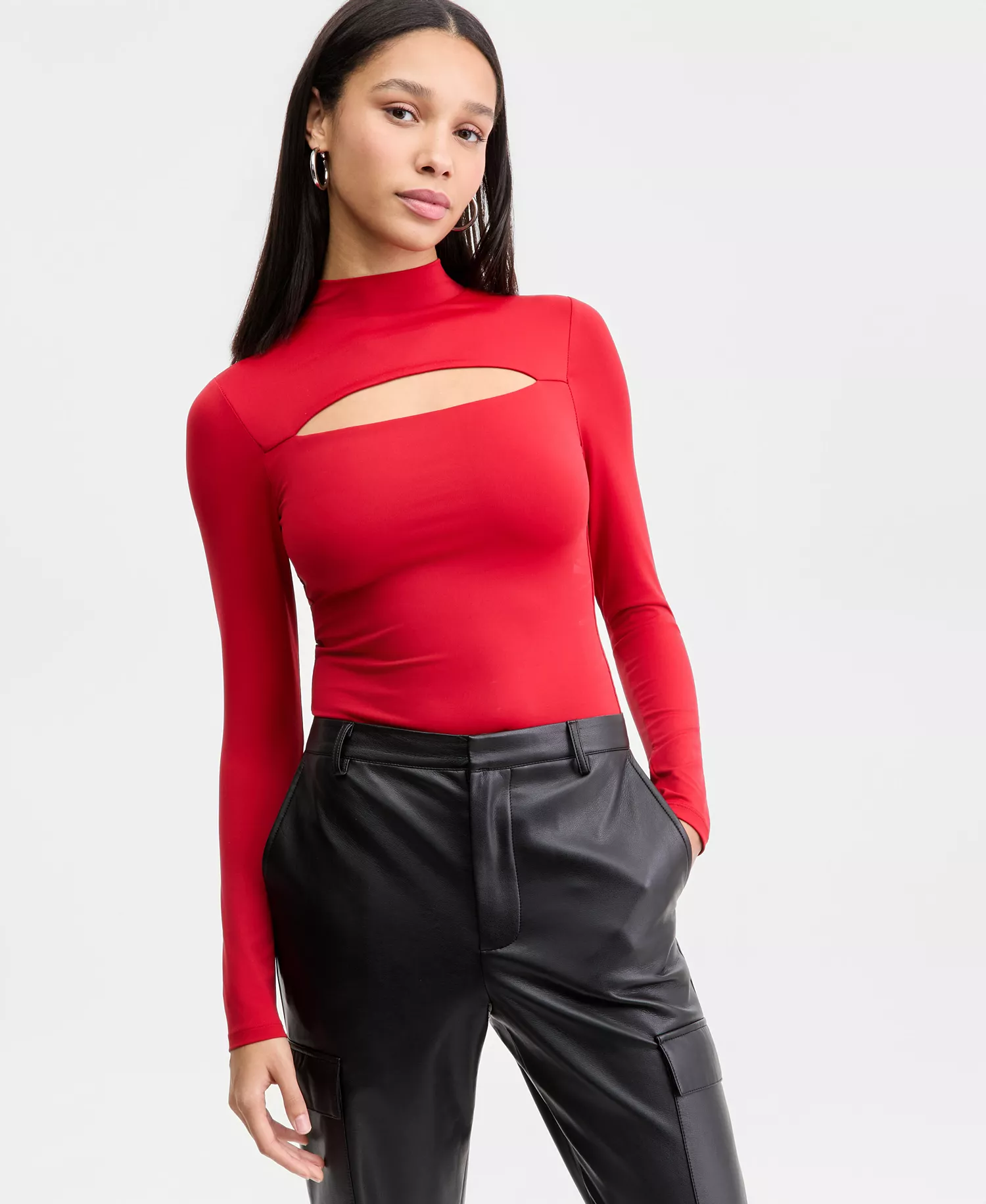 Women's Cutout Long-Sleeve Bodysuit, Macy's Exclusive  - Ablaze - S