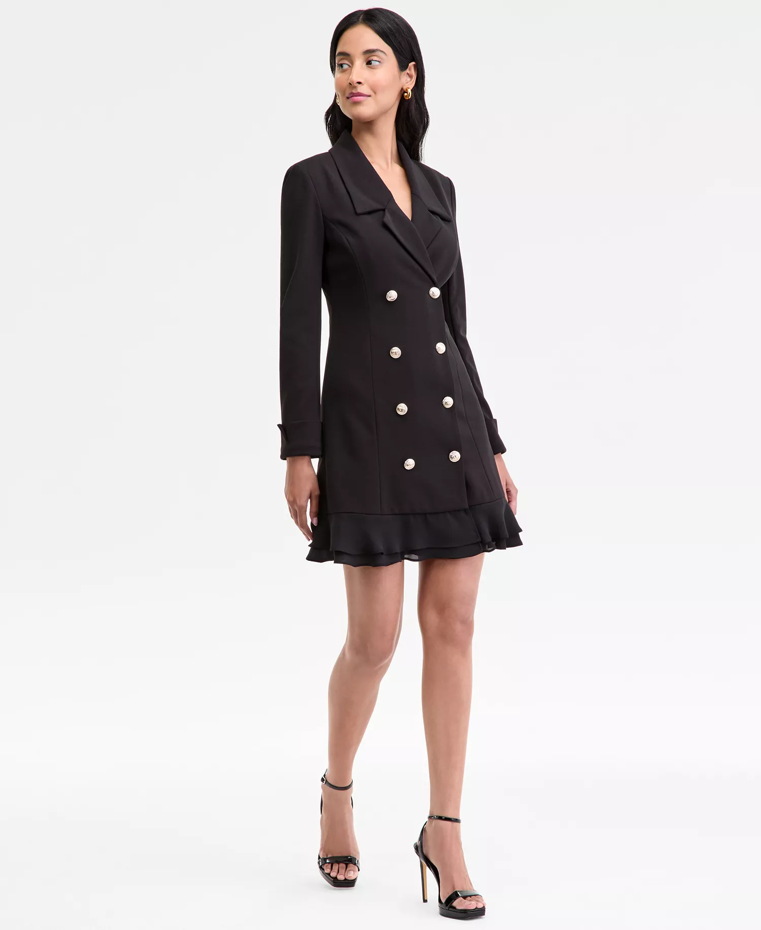 Women's Chiffon-Hem Blazer Dress - Black - 10