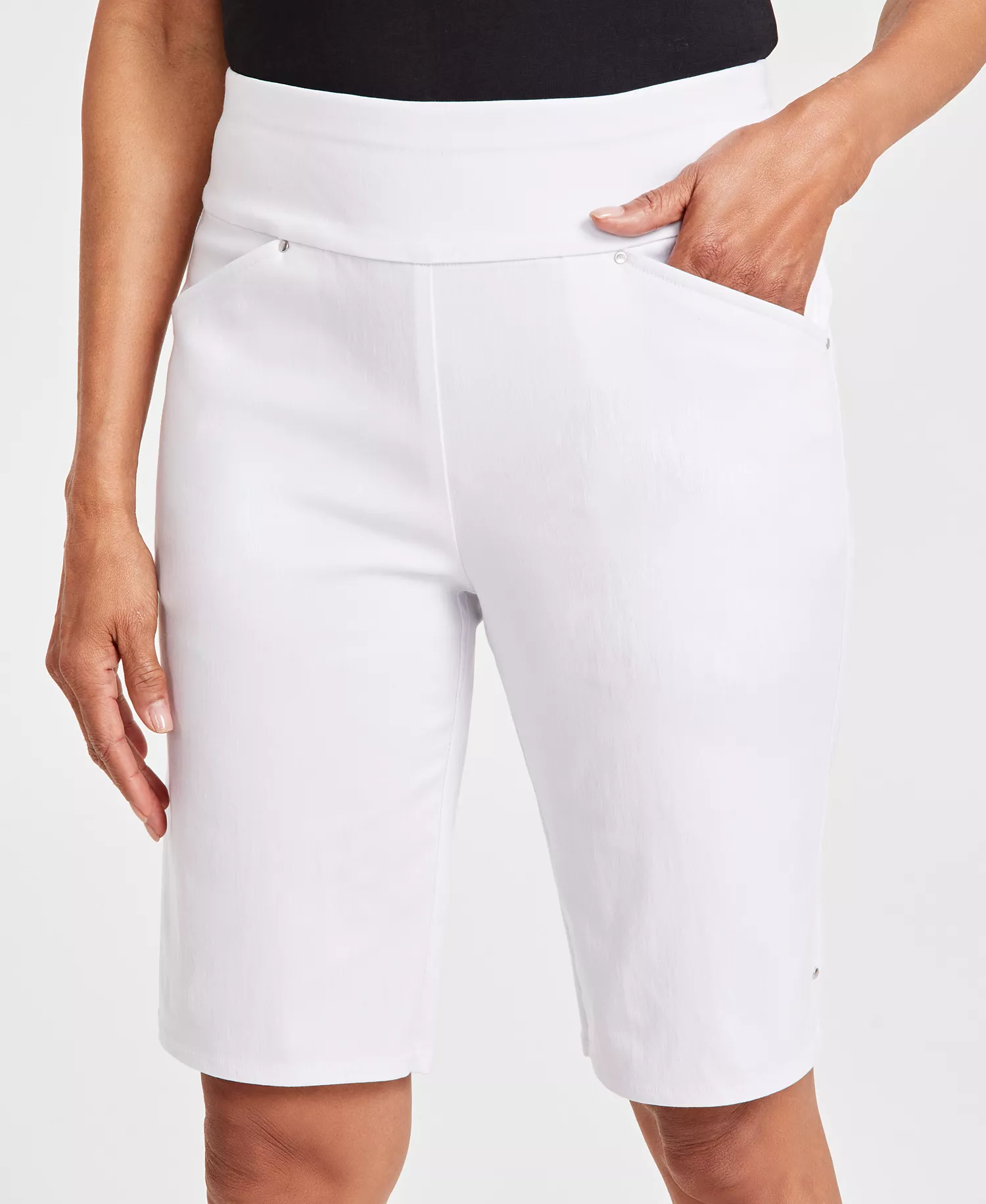 Women's Mid-Rise Pull-On Bermuda Shorts, Created for Macy's - Bright White - 0
