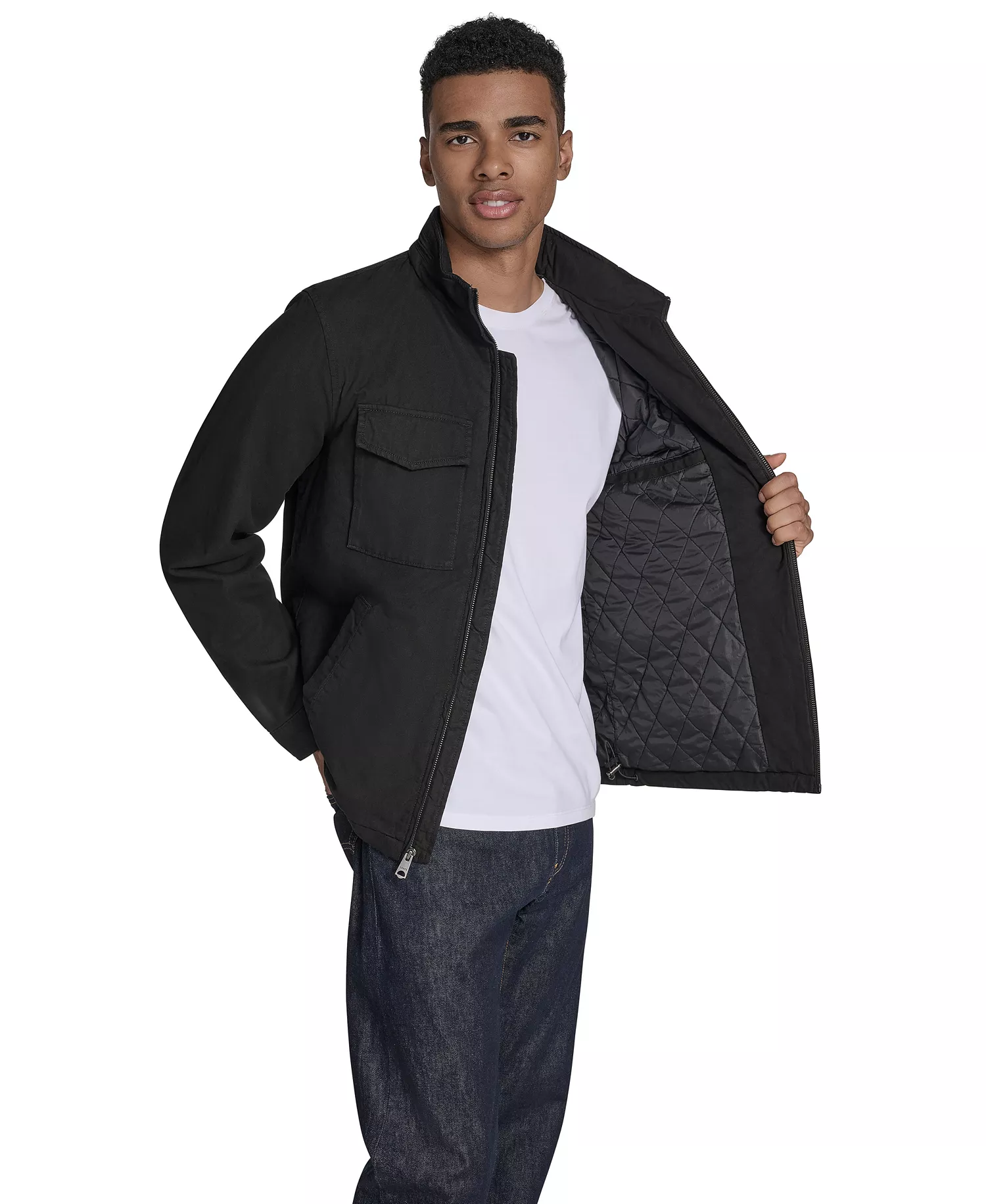 Men's Cotton Military Jacket - Black - L