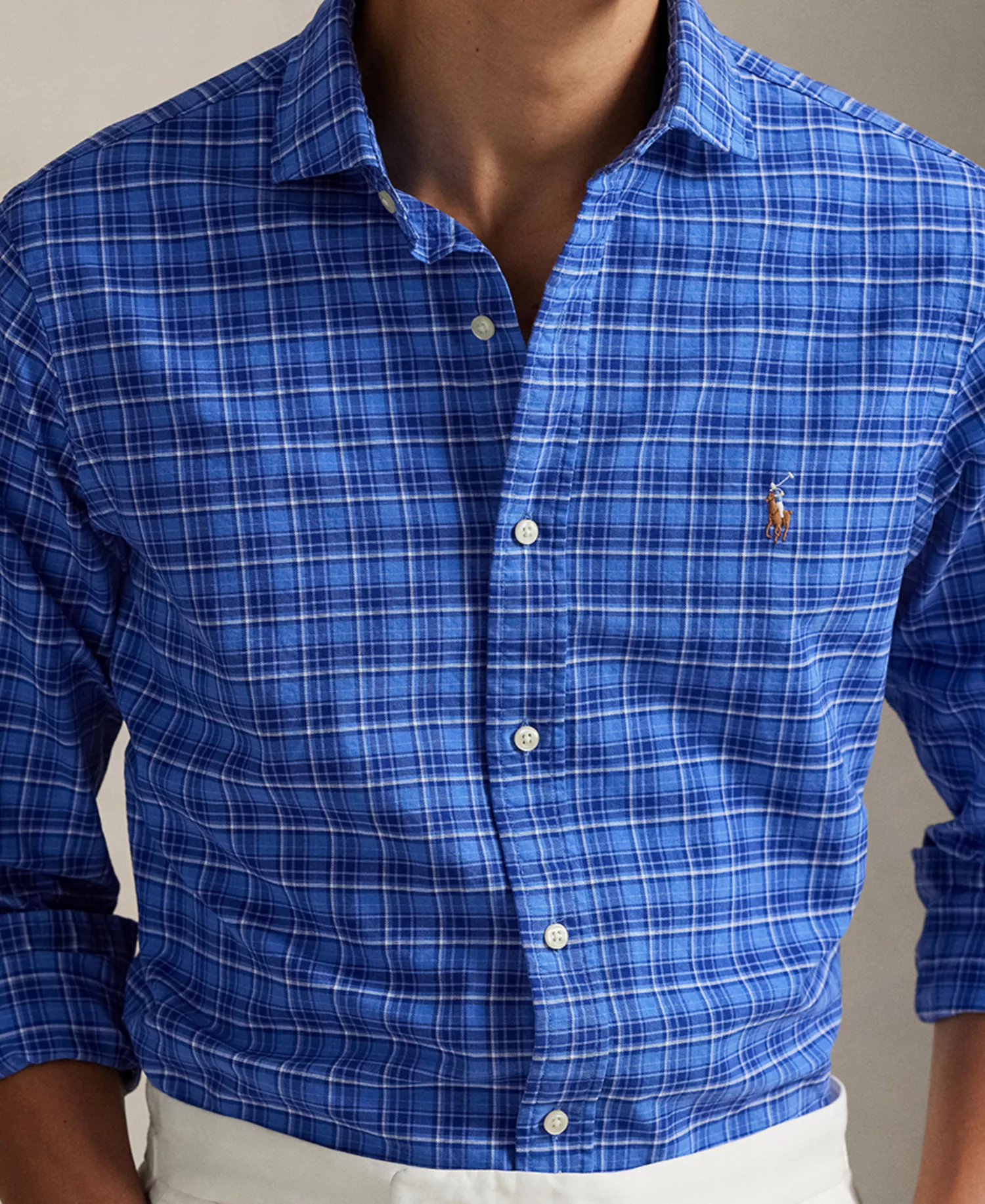 Men's Custom-Fit Plaid Oxford Shirt - Blue Multi - 2XL