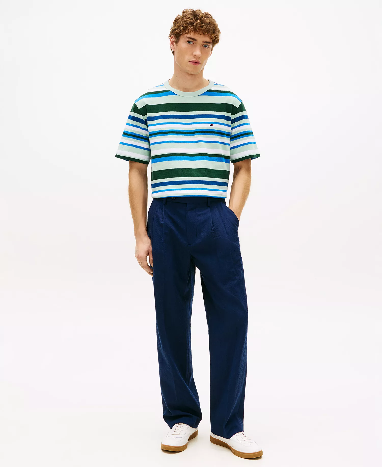 Men's Multi Stripe Crepe T-Shirt - Crushed Mint Multi Stripe - L