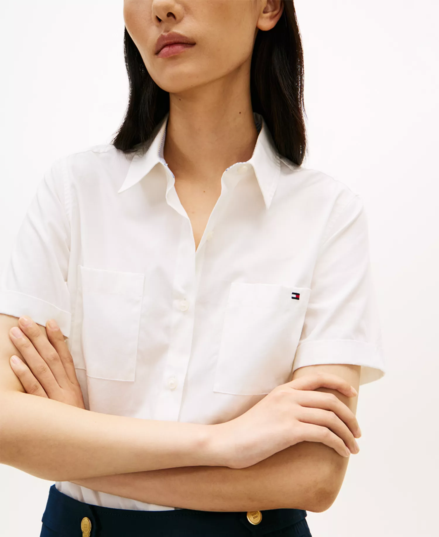 Women's Classic Poplin Solid Short-Sleeve Shirt - Ecru - L