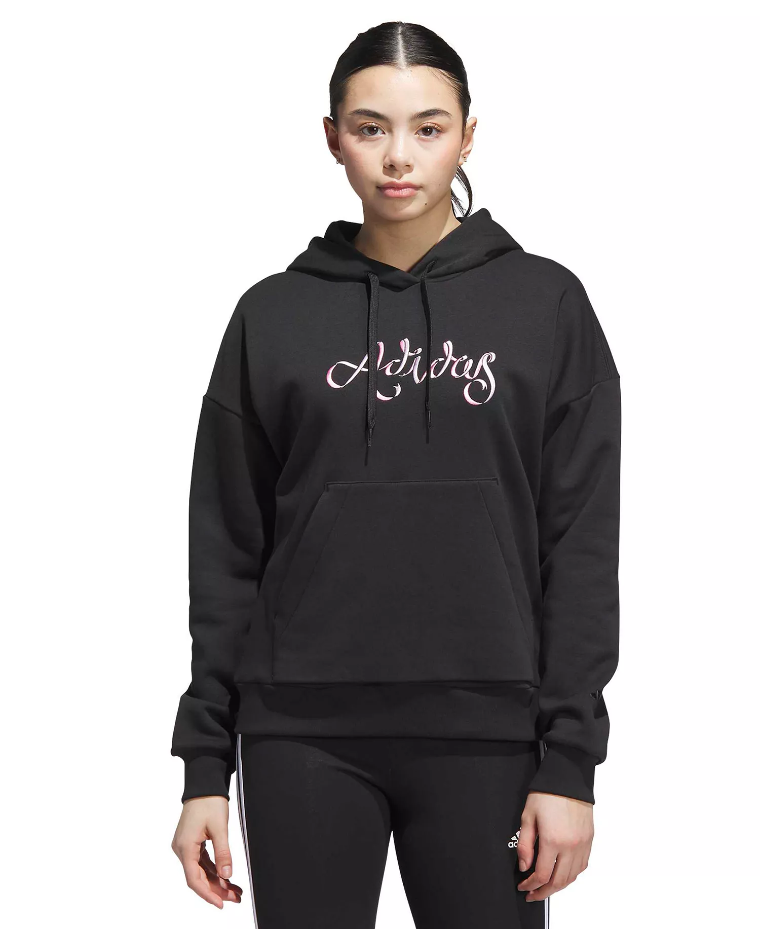 Women's Ribbon Graphic Long Sleeve Hoodie - Black - L