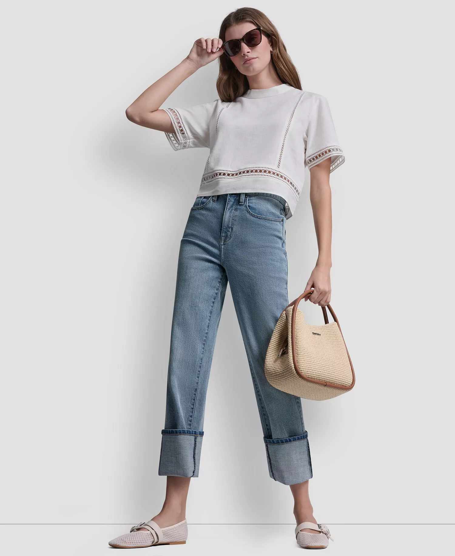 Women's Crewneck Linen-Blend Short-Sleeve Top - Ivory - L