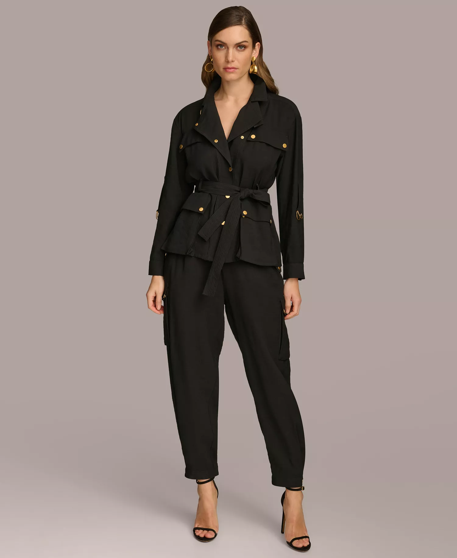 Women's Belted Utility Jacket - Black - L