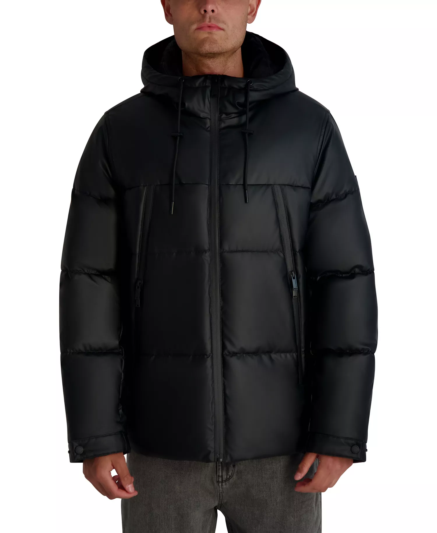 Men's Midweight Hooded Puffer Pockets Jacket - Black - 2XL