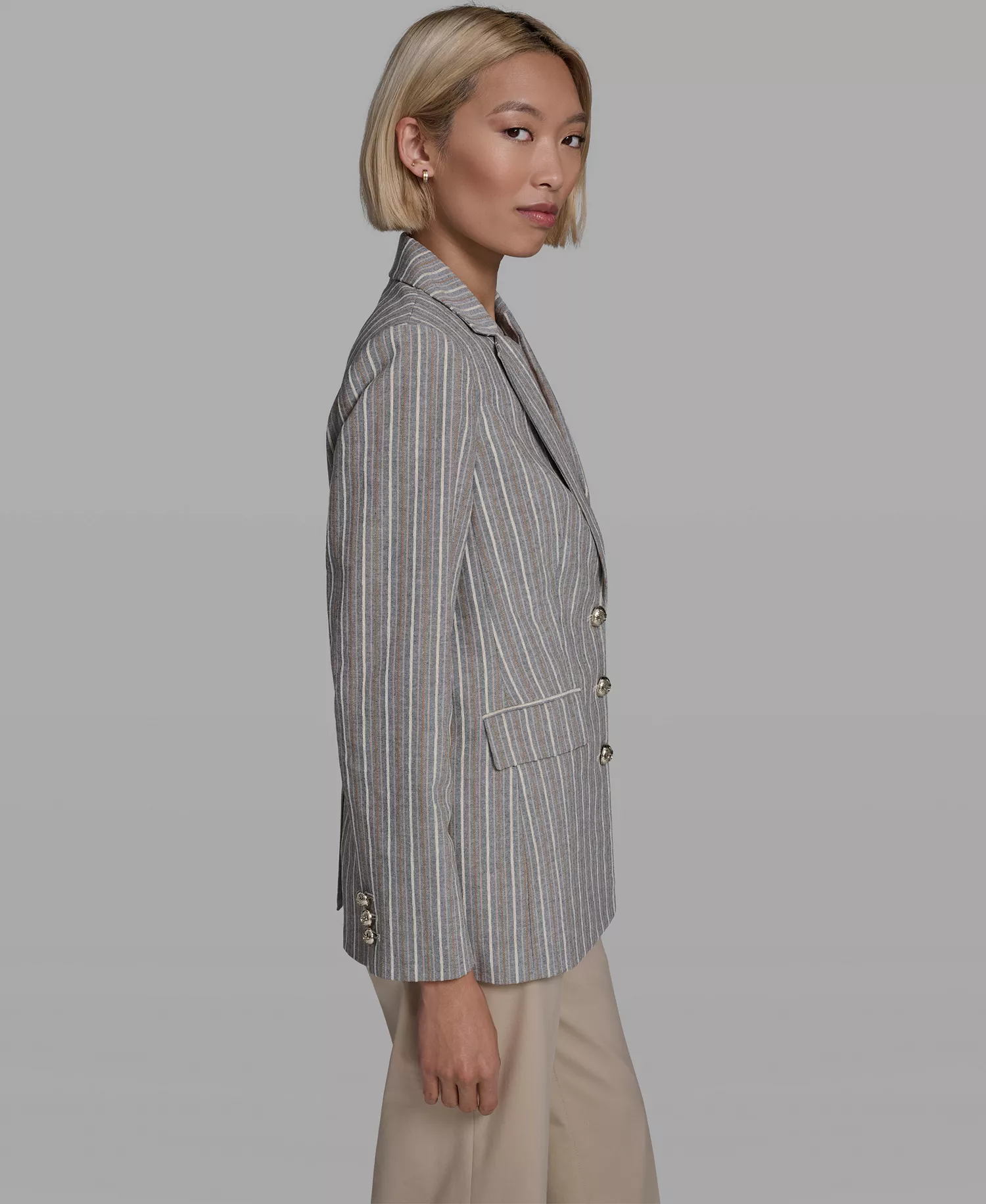 Women's Collared Multi Stripe Jacket - Bisque Multi - 0