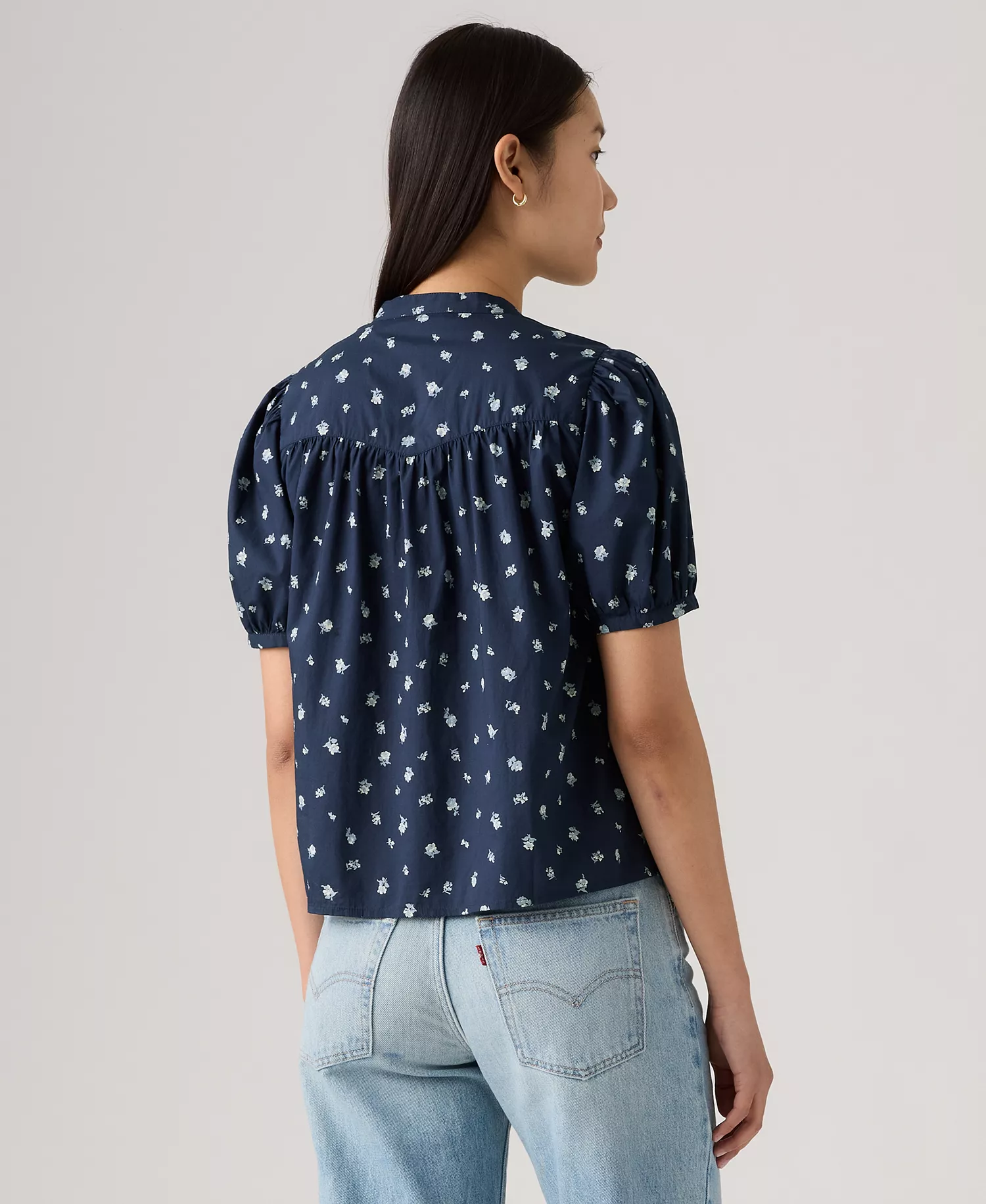 Women's Amelie Cotton Poplin Blouse - Deirdre Ditsy Floral V3 Peacoat - XL