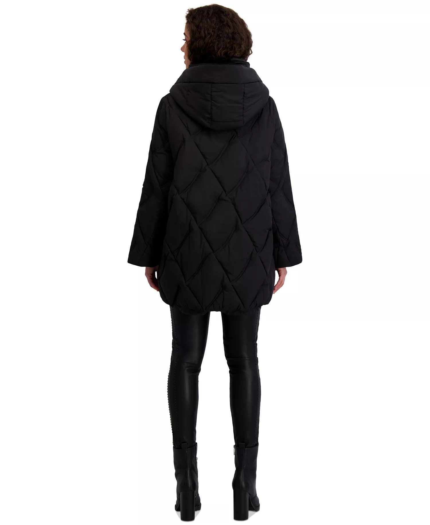 Women's Hooded A-Line Puffer Coat - Black - L
