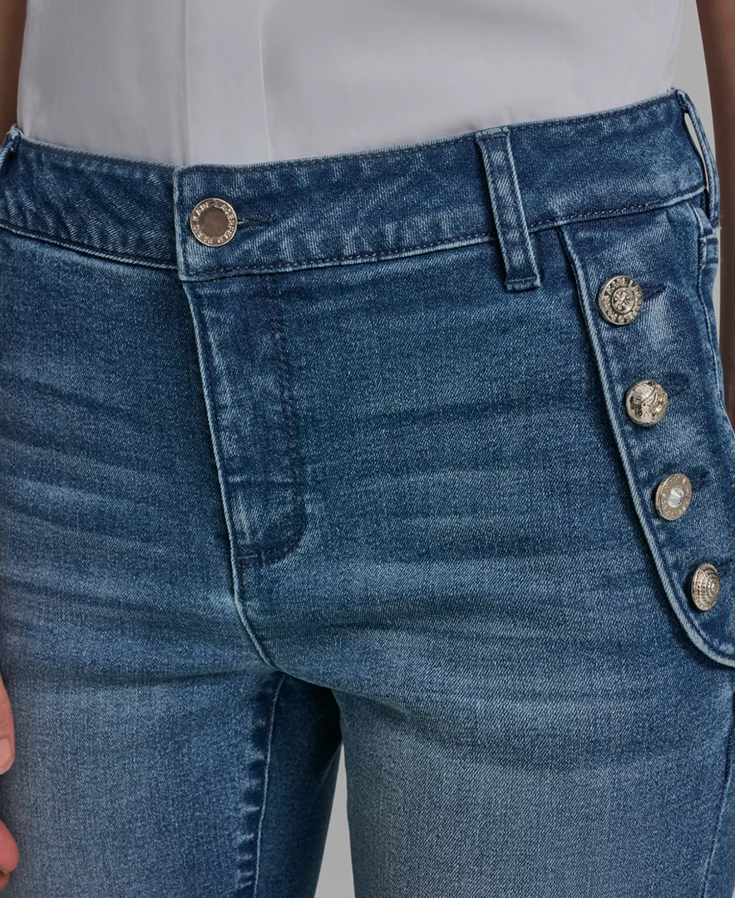 Petite Mid-Rise Denim Pants - Steel Blue - 10P