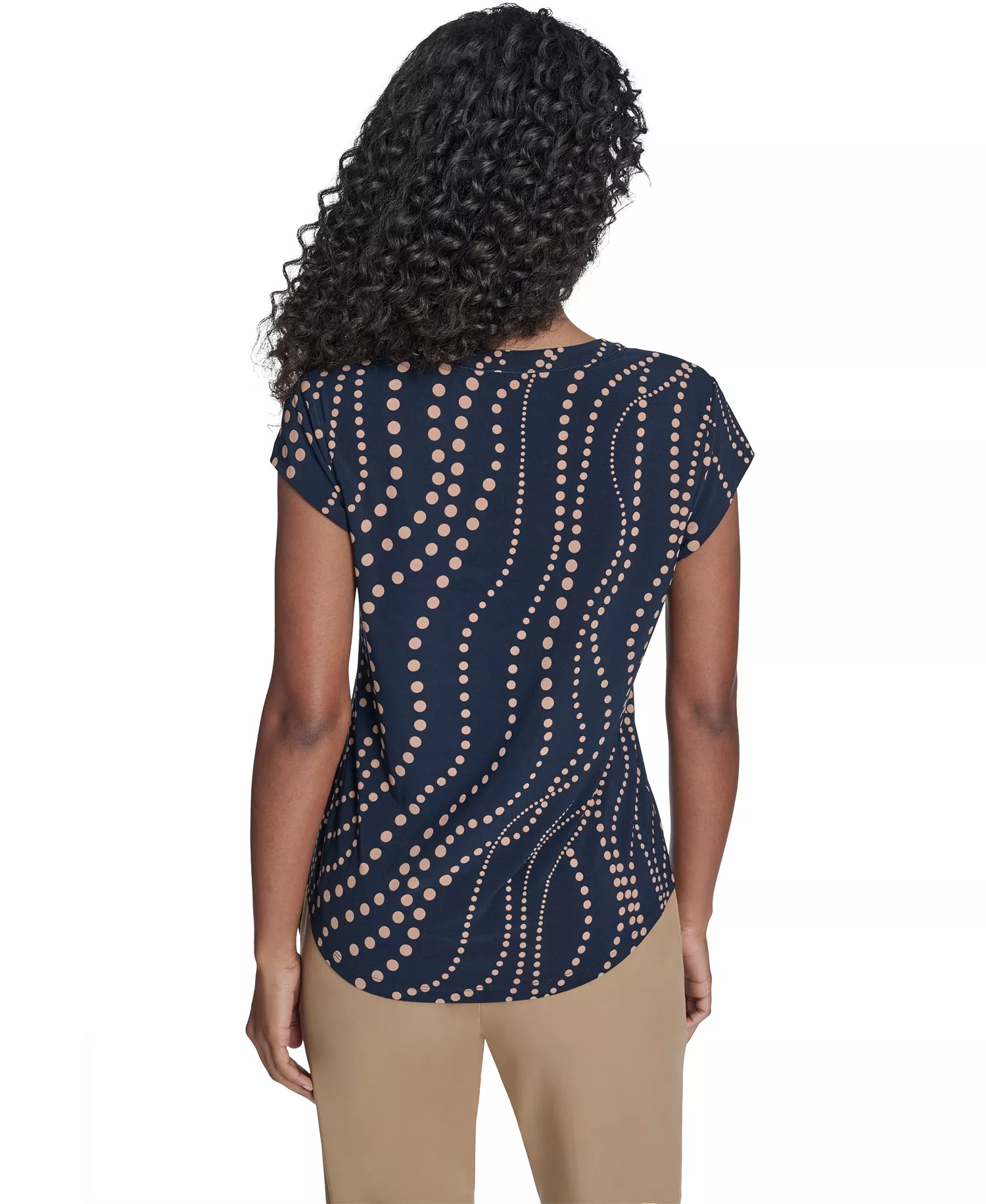 Women's Cascade Dot Cap Sleeve V-Neck Top - Midnight/ Brown Sugar - S
