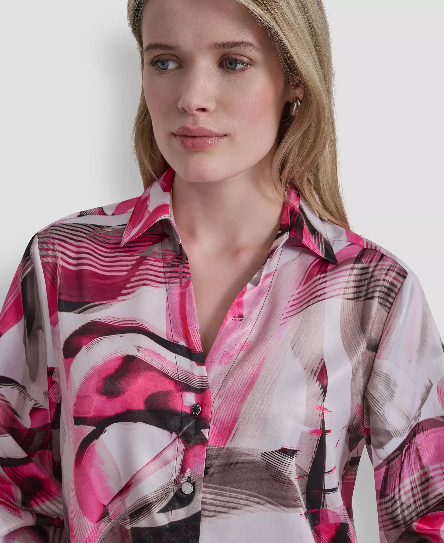 Women's Button-Down Abstract Print Shirt - Spring Wisps - L