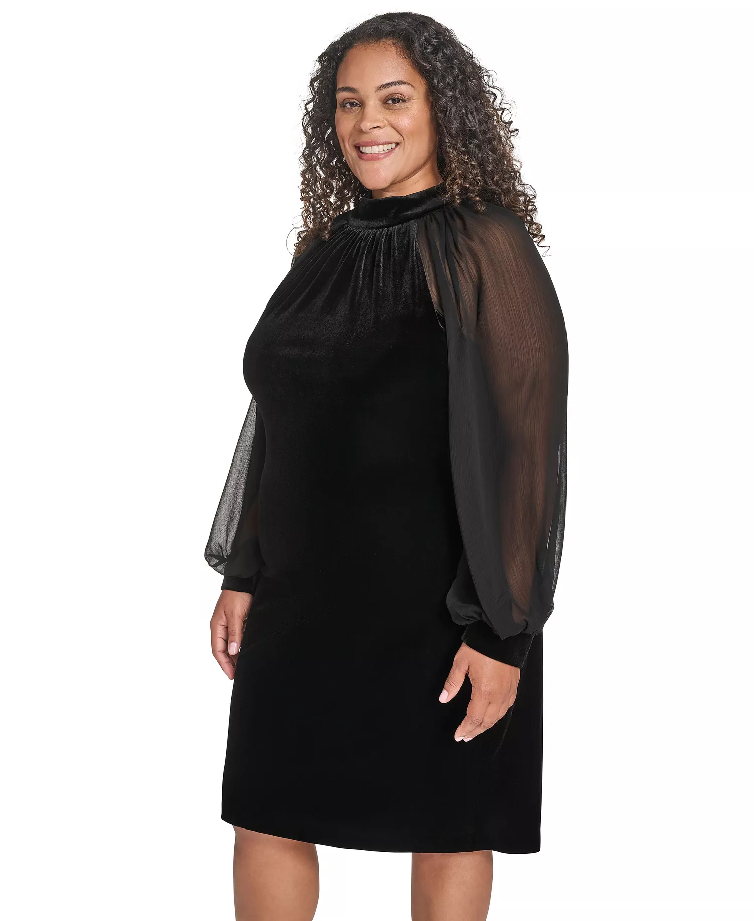 Plus Size Mock Neck Long Dress - Black - 18W
