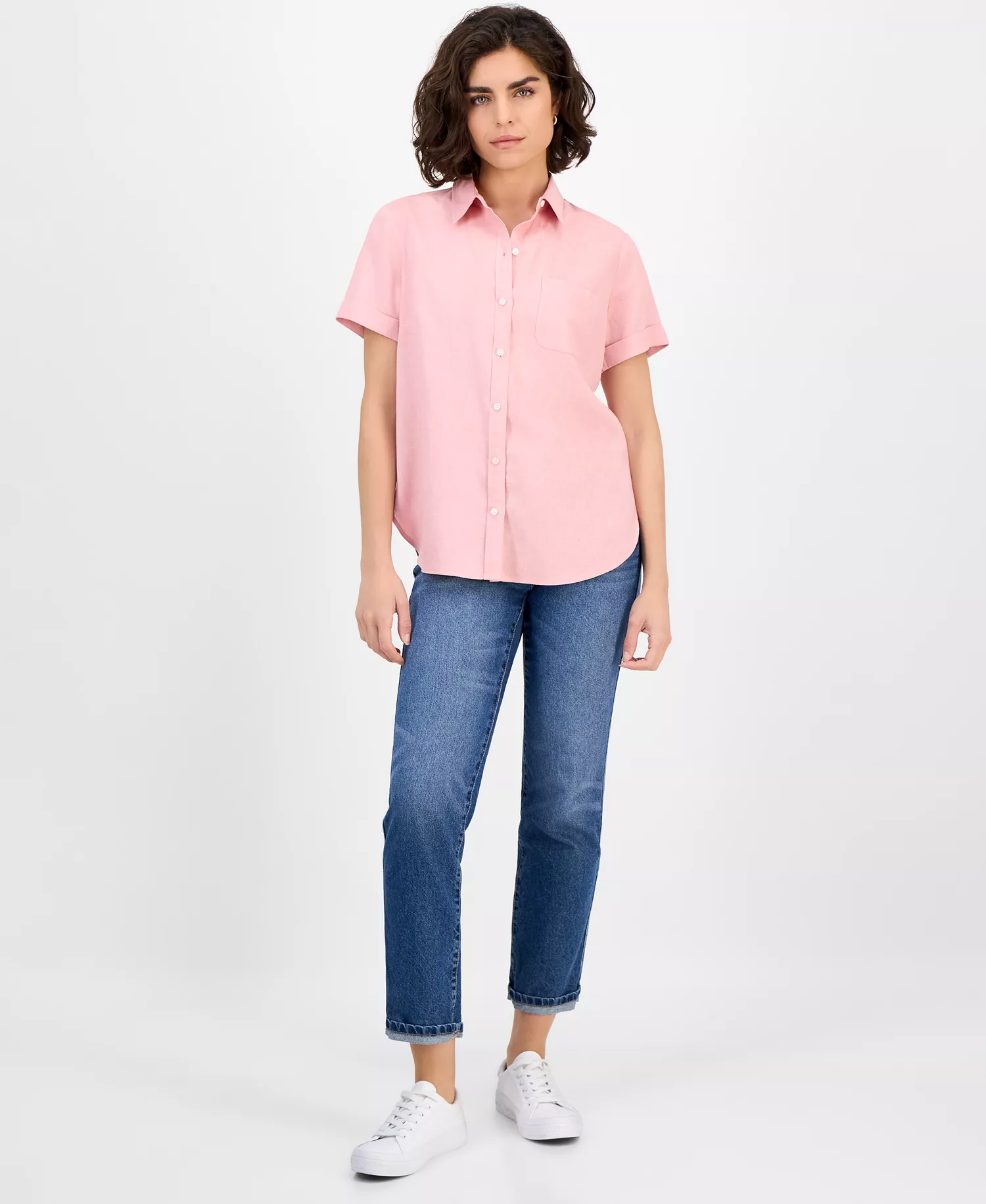 Nautica Women's Solid Short-Sleeve Camp Shirt - Bridal Rose - L