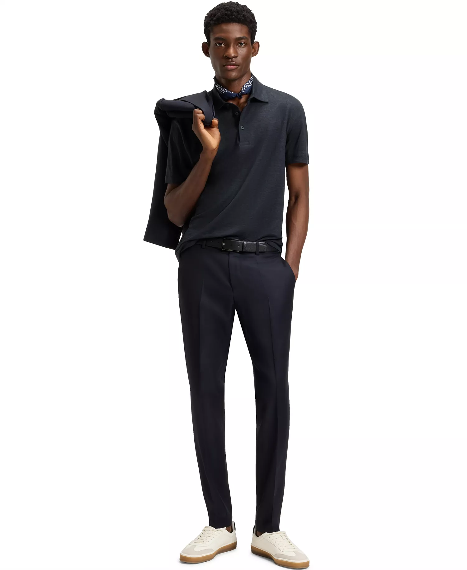 BECKHAM x BOSS Men's Linen Regular-Fit Polo Shirt - Dark Blue - 2XL