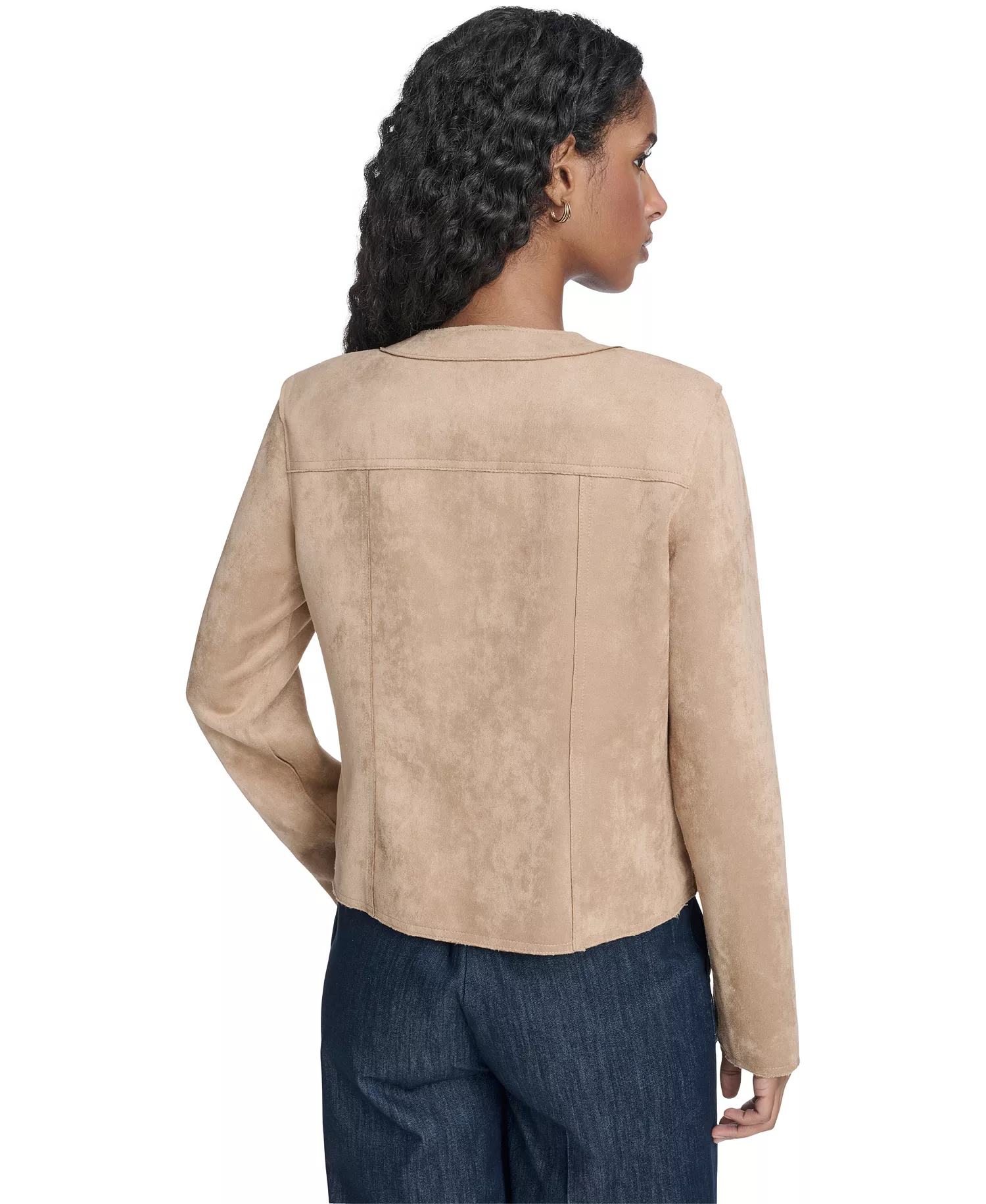 Women's Collarless Snap Front Jacket - Tannin - 0