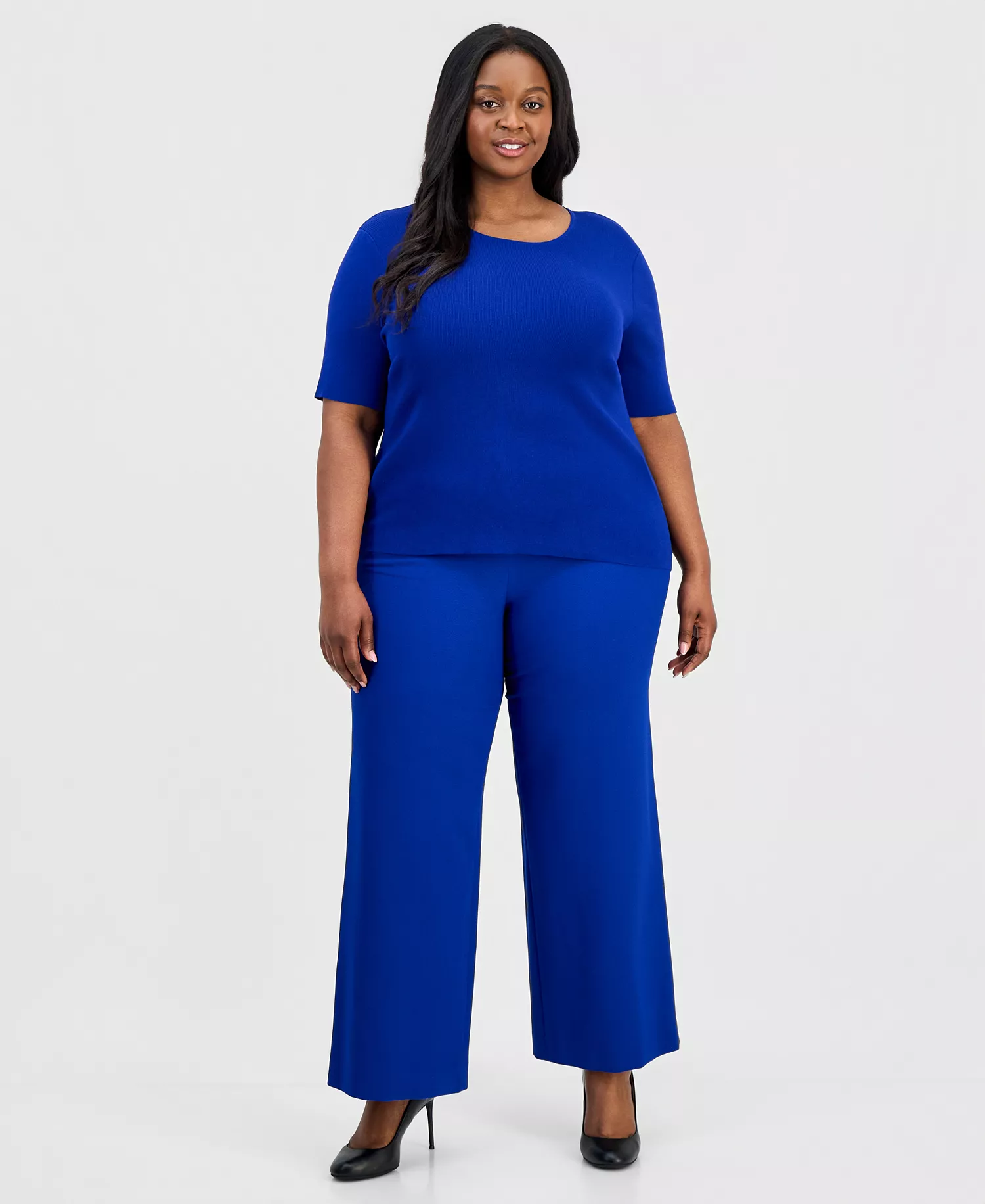 Plus Size Elbow-Sleeve Sweater T-Shirt - Cobalt - 1X