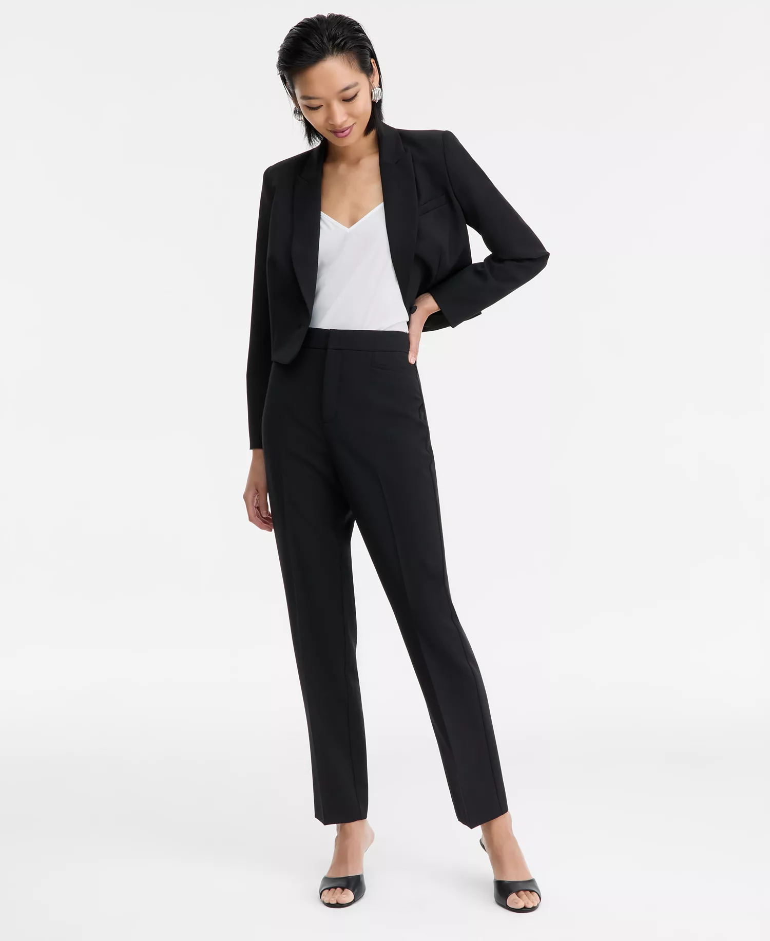 Women's High-Rise Straight-Leg Pants, Macy's Exclusive - Deep Black - 2