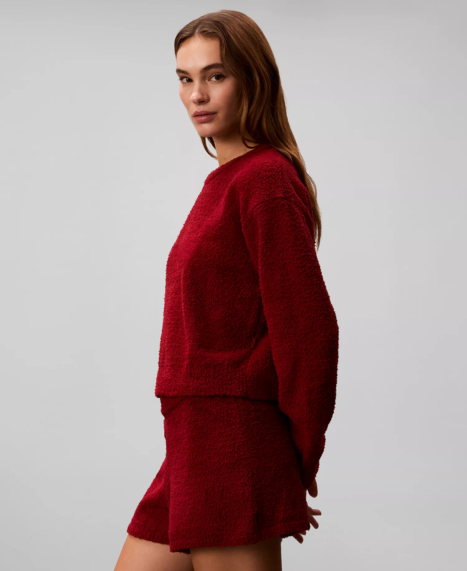 Women's Cropped Plush Lounge Sweatshirt - Fall Berry - L