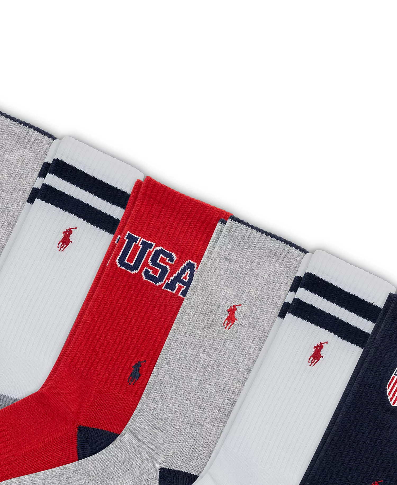 Men's USA Logo Crew Socks, 6-Pack - Gray/White/Red/Navy - 10-13