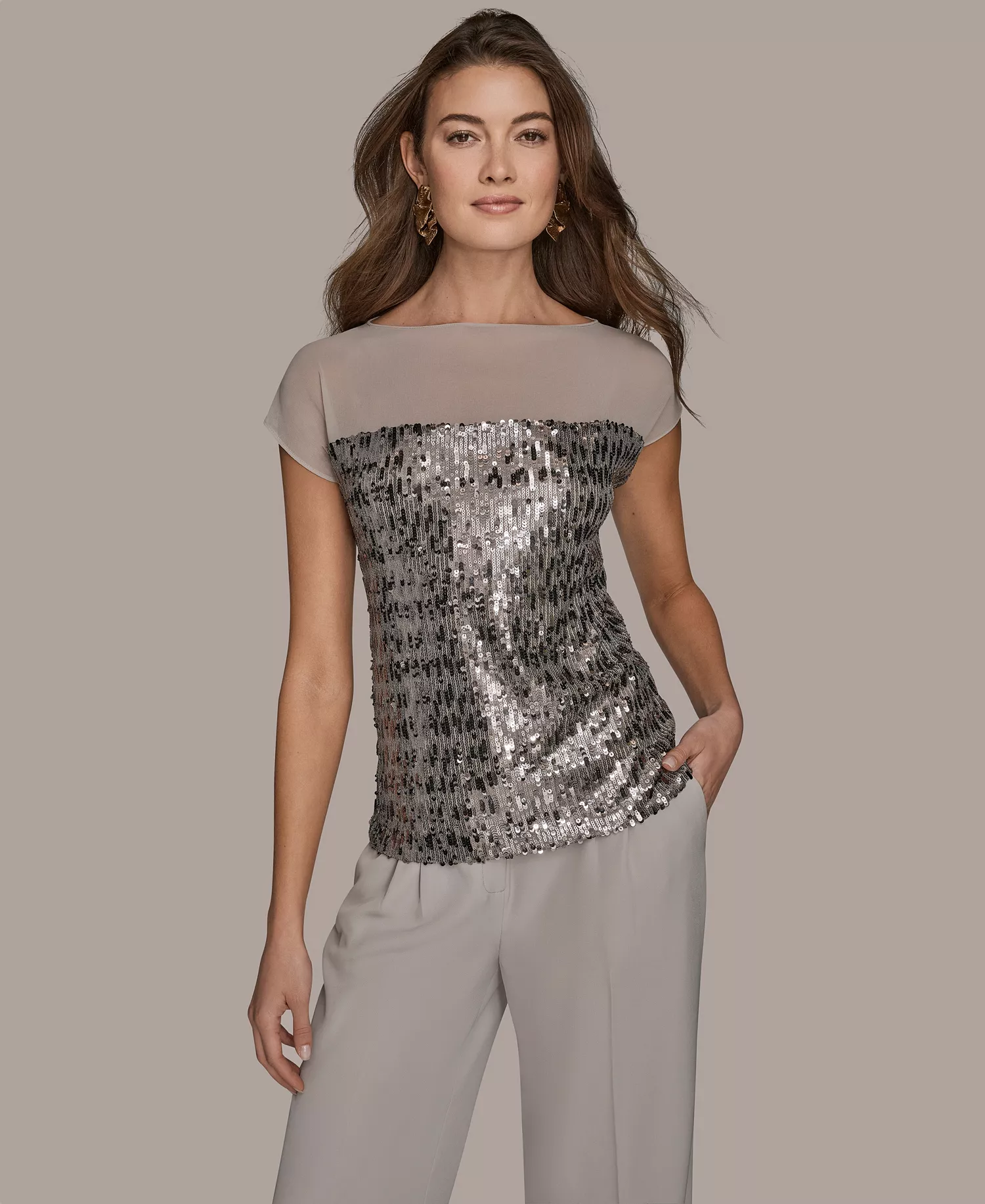 Women's Embellished Short-Sleeve Top - Vapor - L