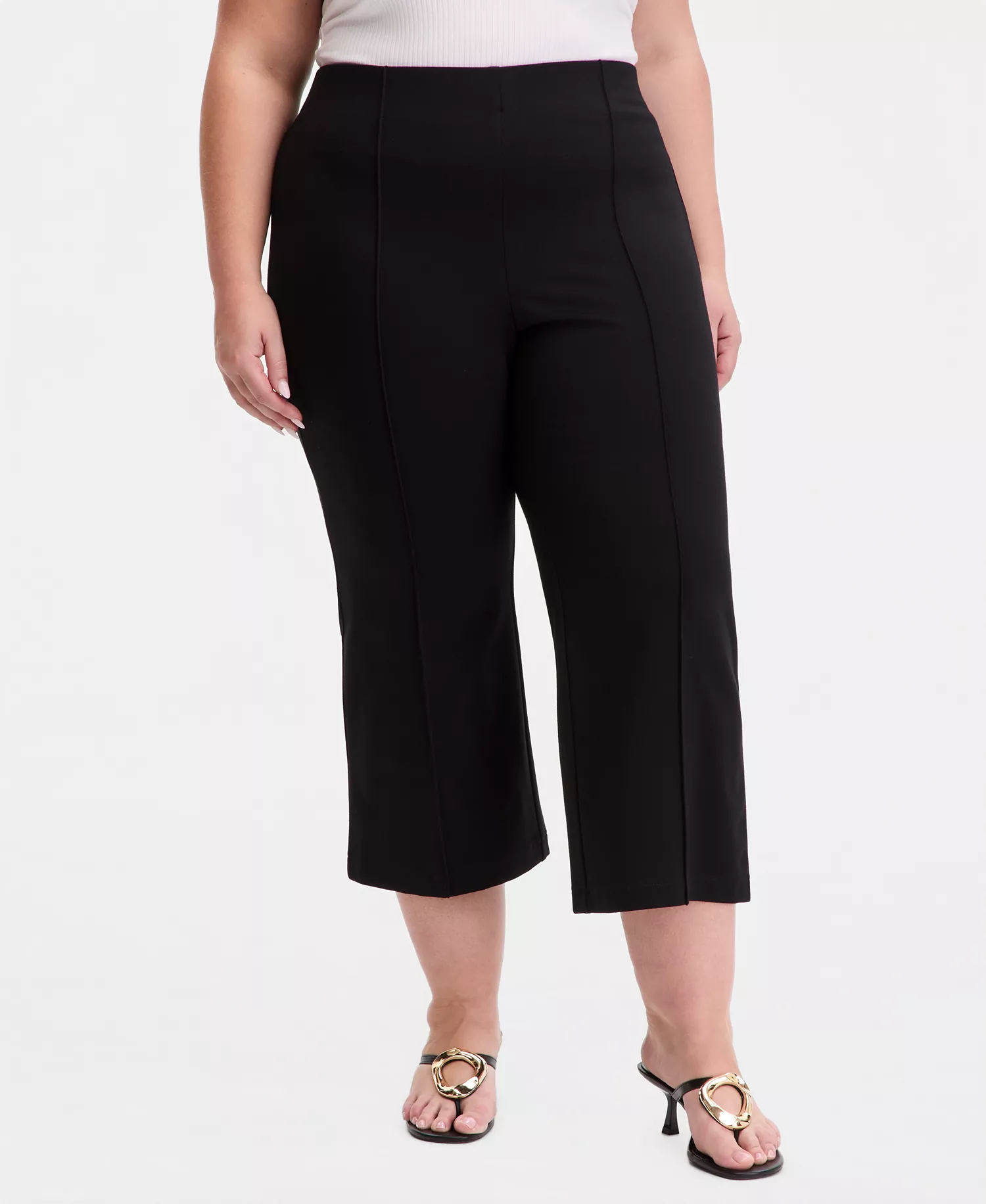 Plus Size High Rise Pull-On Ponte Pants, Macy's Exclusive  - Deep Black - 0X
