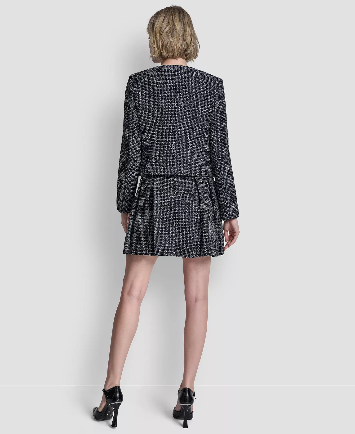 Women's Collarless Cropped 4-Button Jacket - Navy Combo - 10