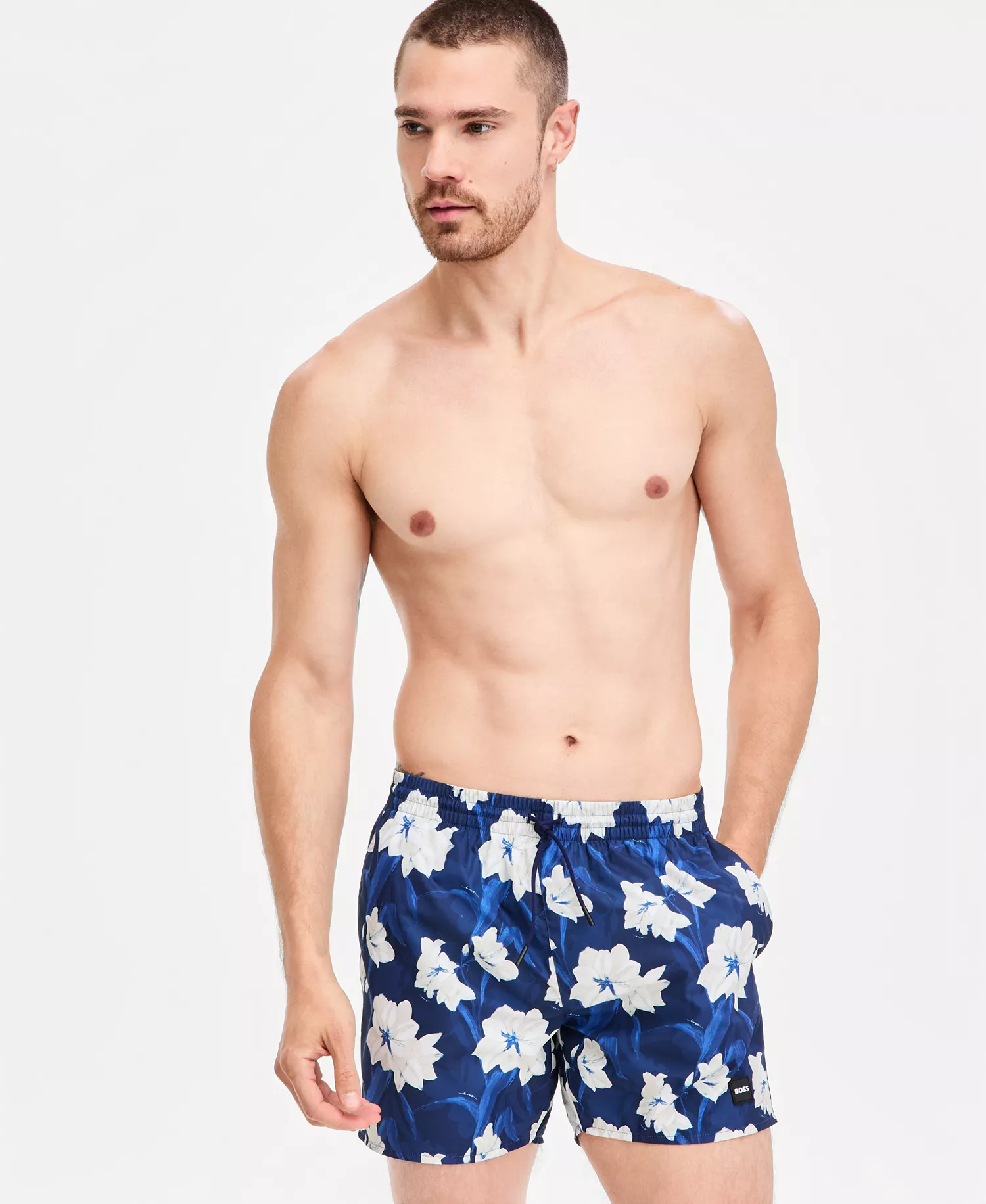 BOSS by Men's Tropical Print 5" Swim Shorts & Tropical Printed Button-Down Swim Shirt - Blue Floral - 2XL